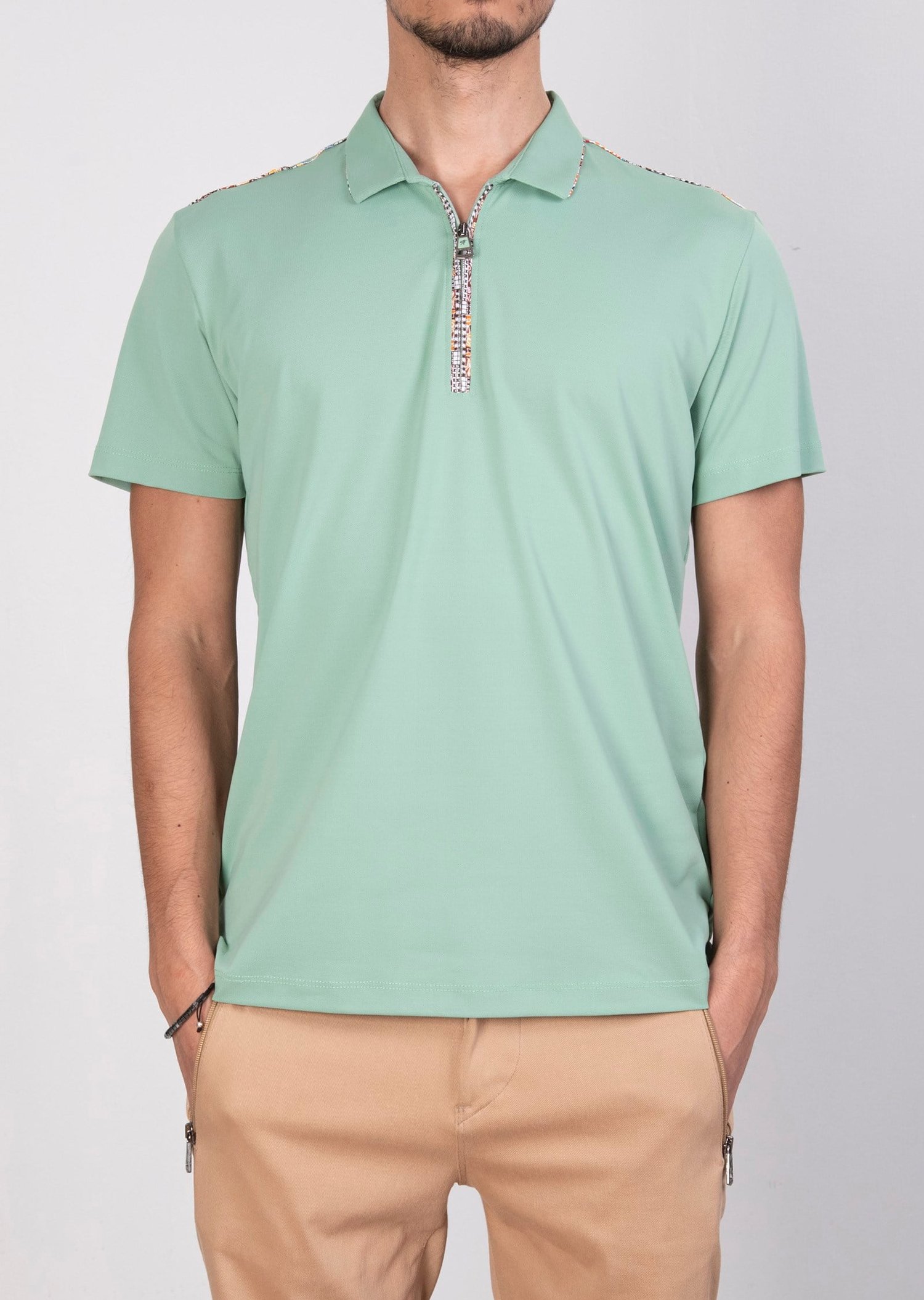 Mondo Fermuarlı Mint Polo Yaka T-Shirt