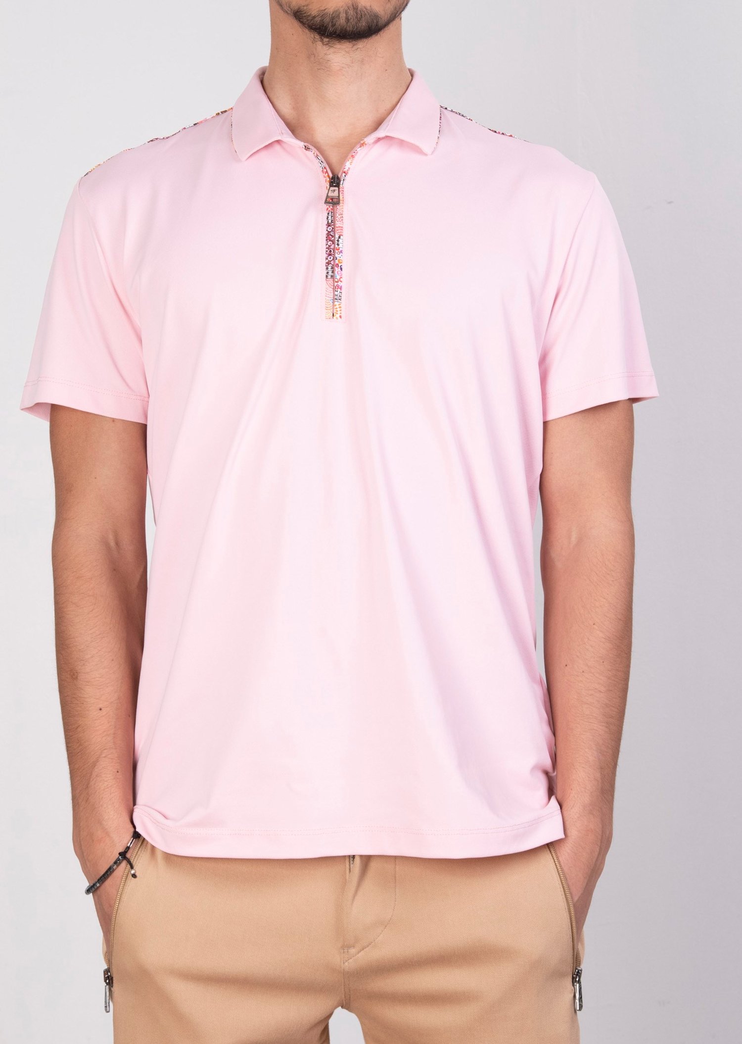 Mondo Fermuarlı Pembe Polo Yaka T-Shirt