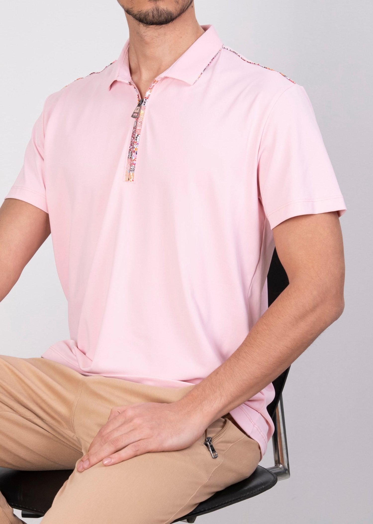 Mondo Fermuarlı Pembe Polo Yaka T-Shirt