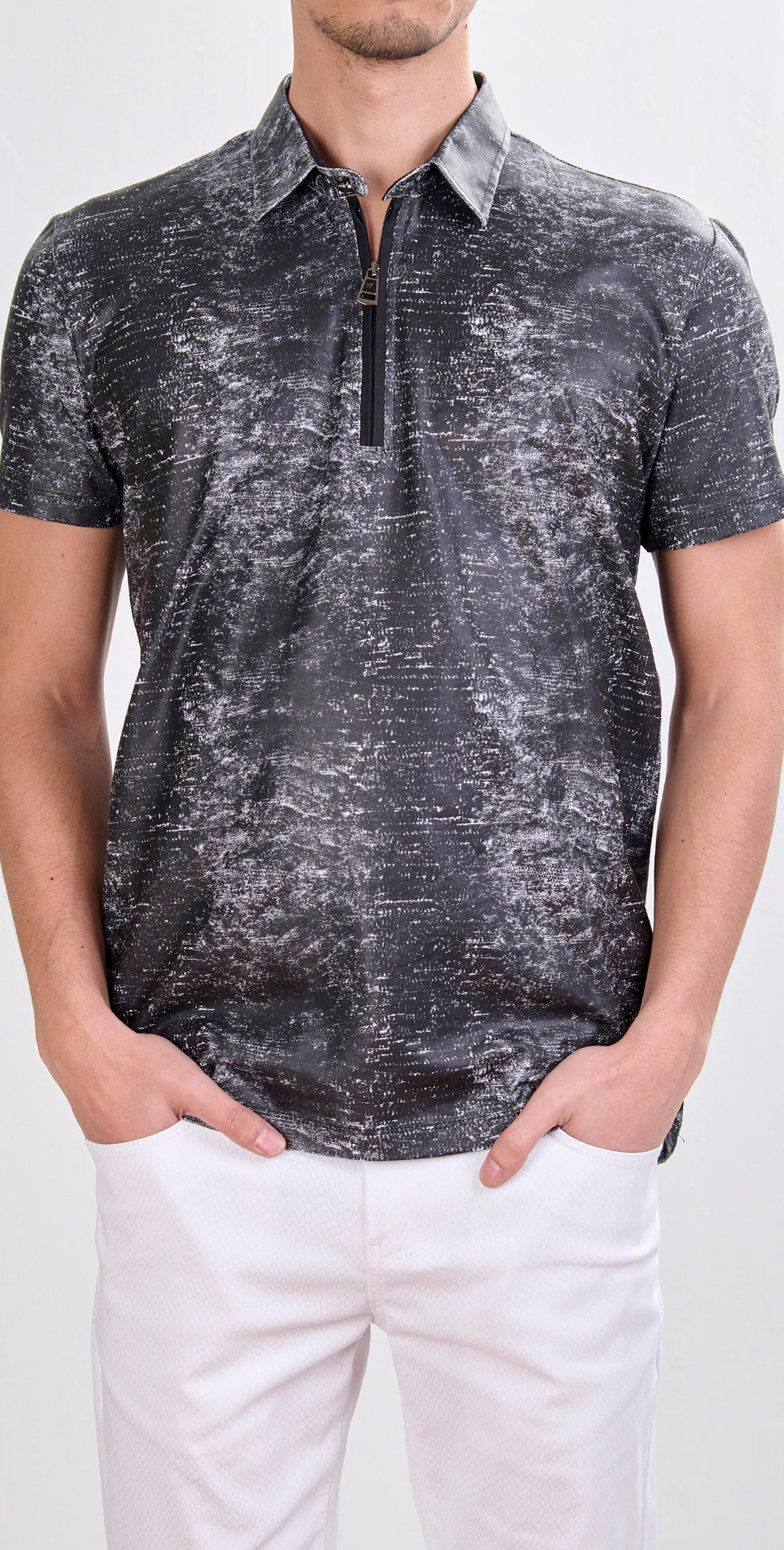 Mondo Gri Fermuarlı Polo Yaka T-Shirt