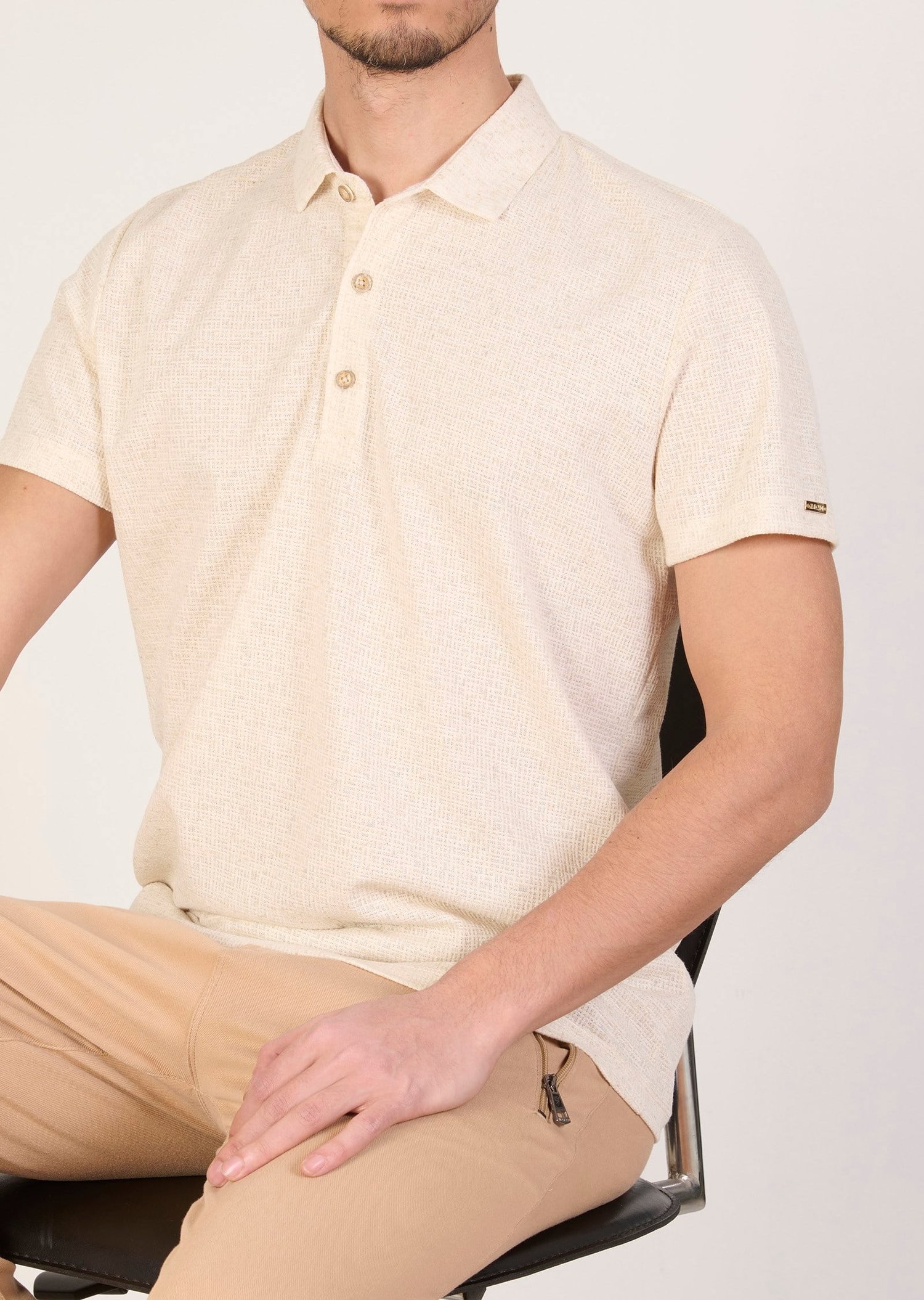 Mondo Jakarlı Krem Rengi Polo Yaka T-Shirt