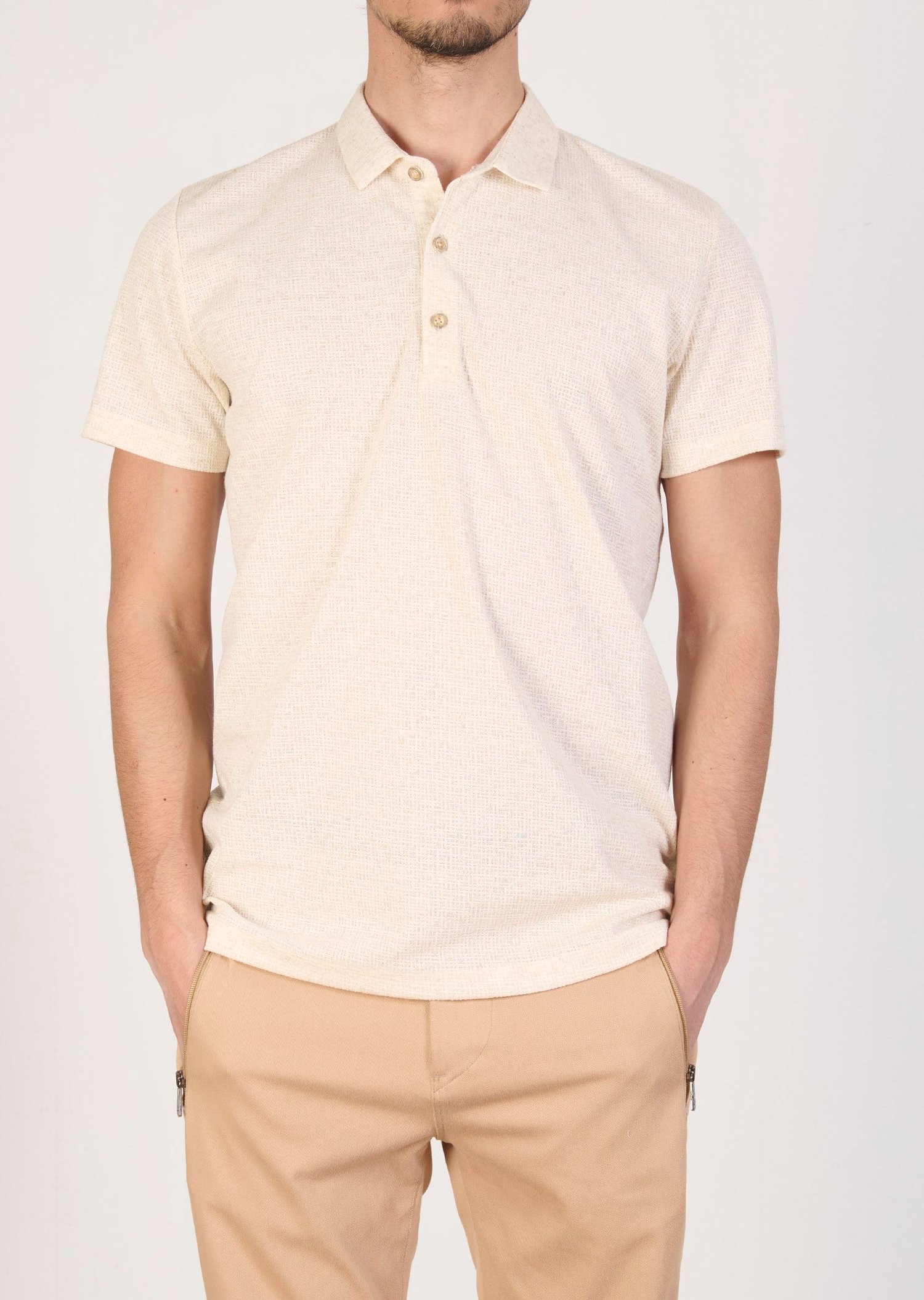 Mondo Jakarlı Krem Rengi Polo Yaka T-Shirt