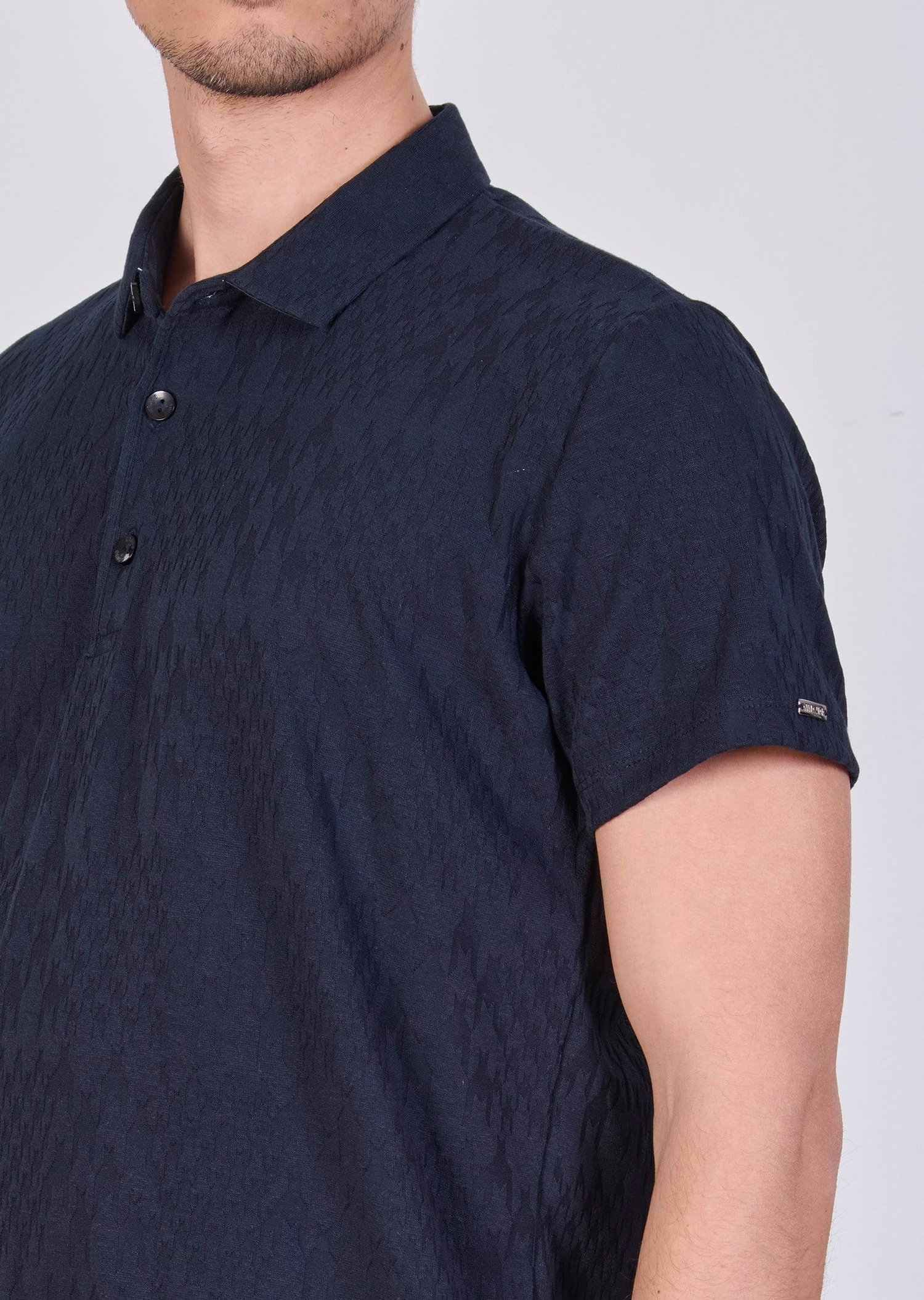 Mondo Jakarlı Lacivert Polo Yaka T-shirt
