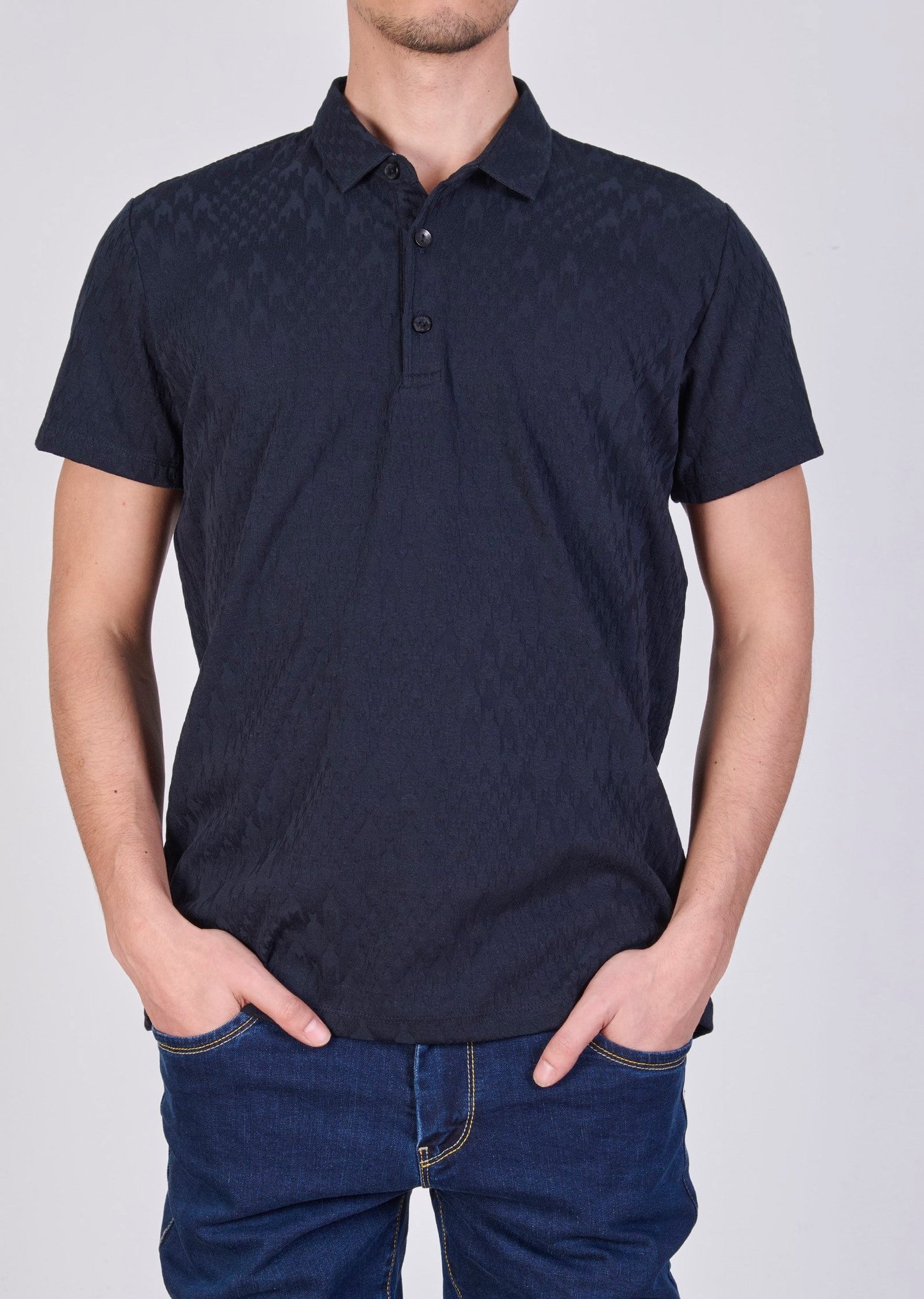 Mondo Jakarlı Lacivert Polo Yaka T-shirt