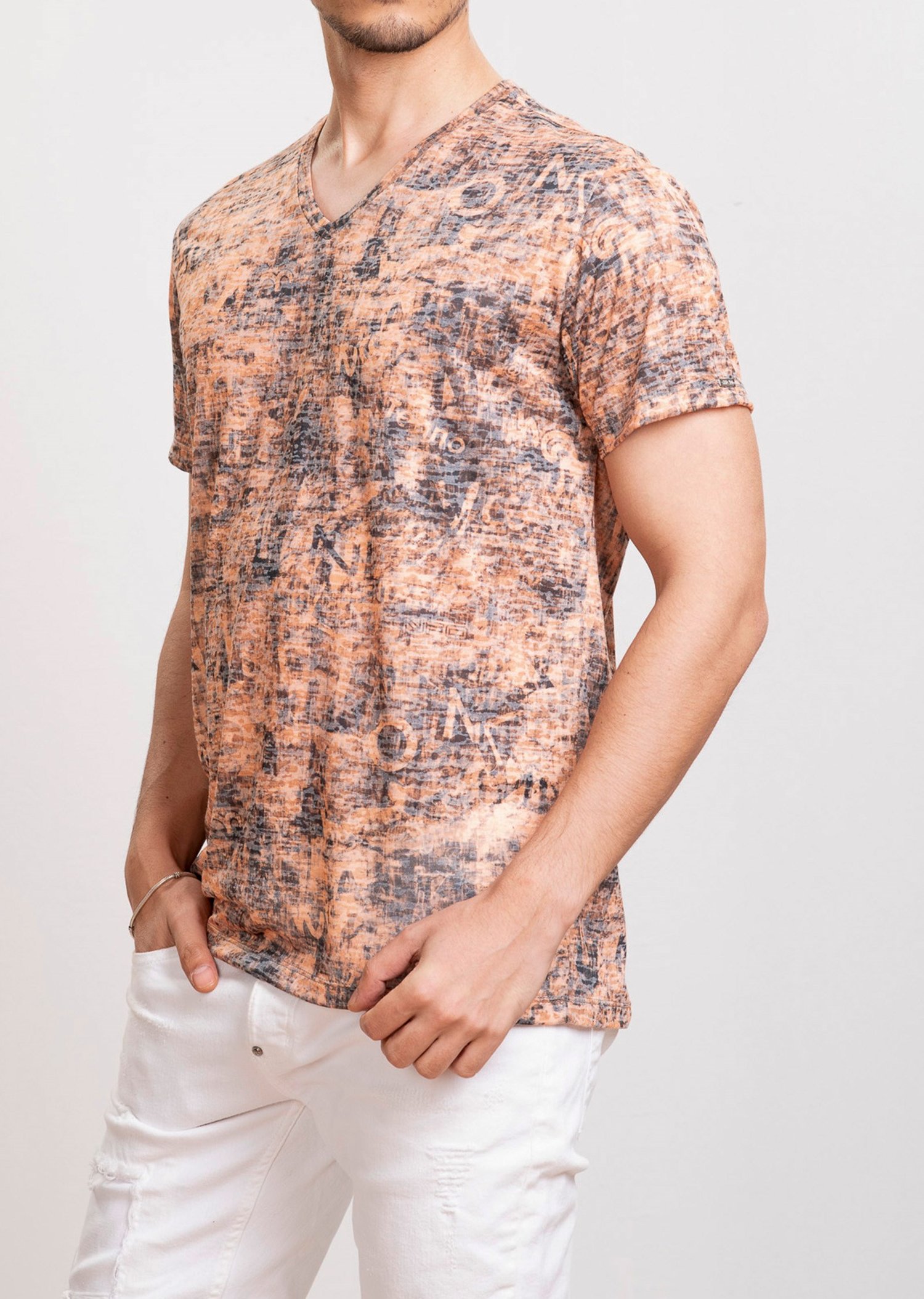 Mondo Karışık Harf Baskılı Turuncu T-Shirt