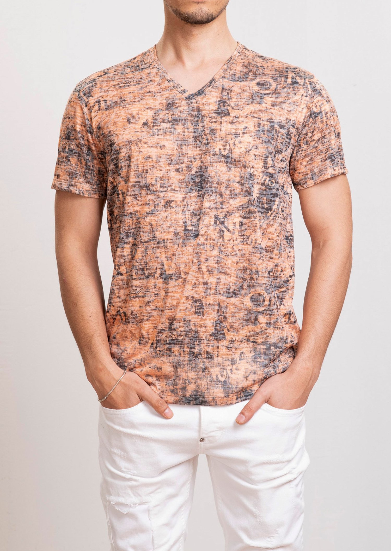 Mondo Karışık Harf Baskılı Turuncu T-Shirt