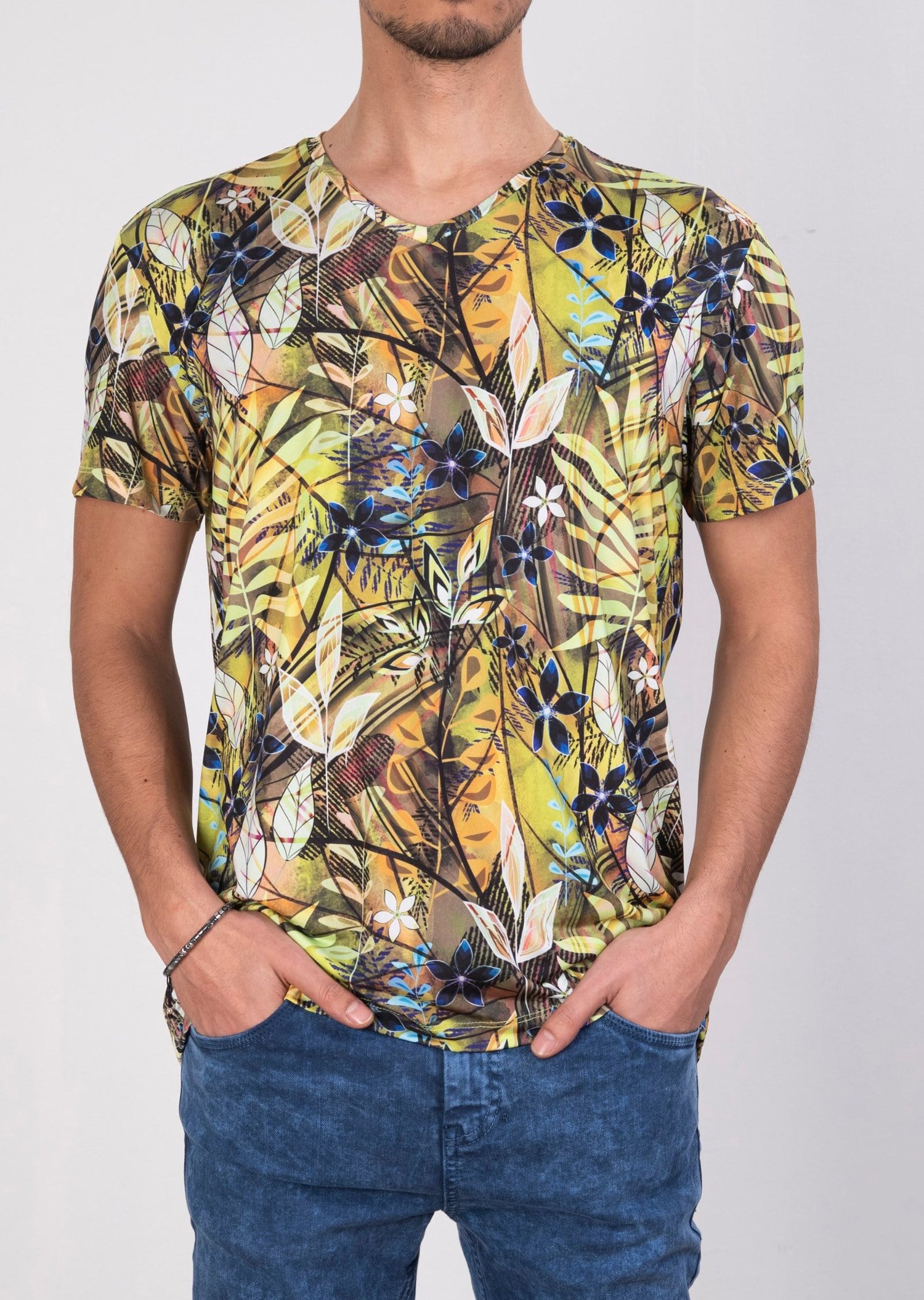 Mondo Karışık Yaprak Desenli Yeşil T-Shirt
