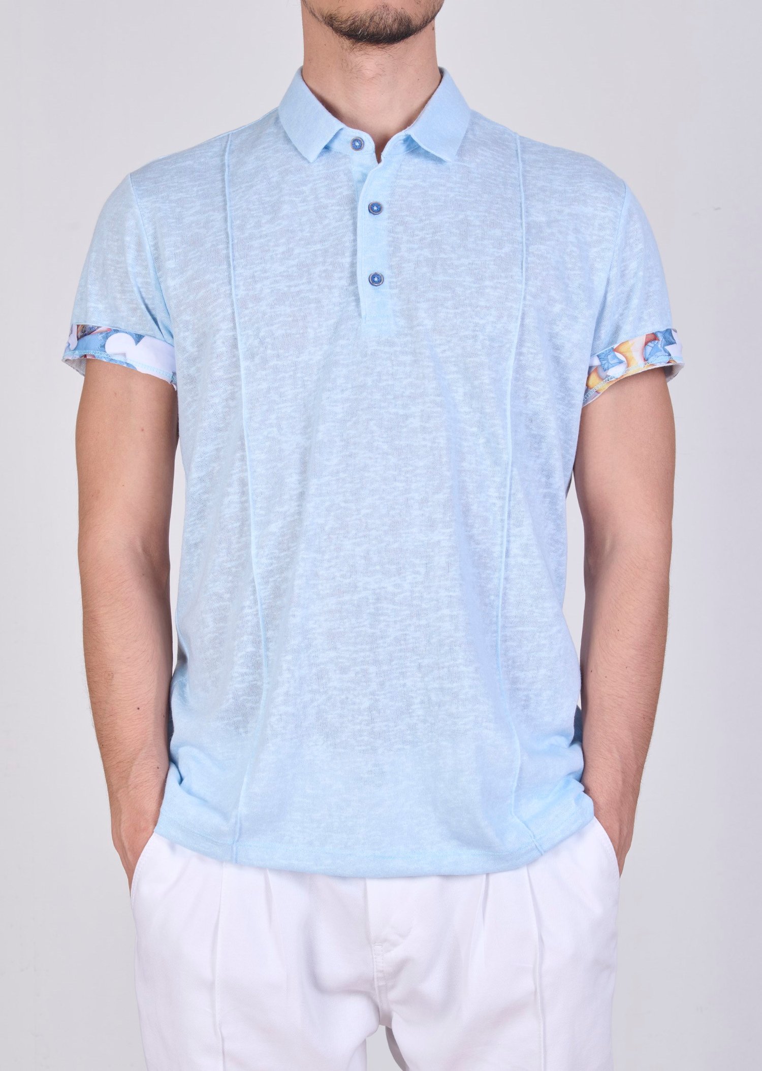 Mondo Kol Desen Detaylı Mavi Polo Yaka T-Shirt