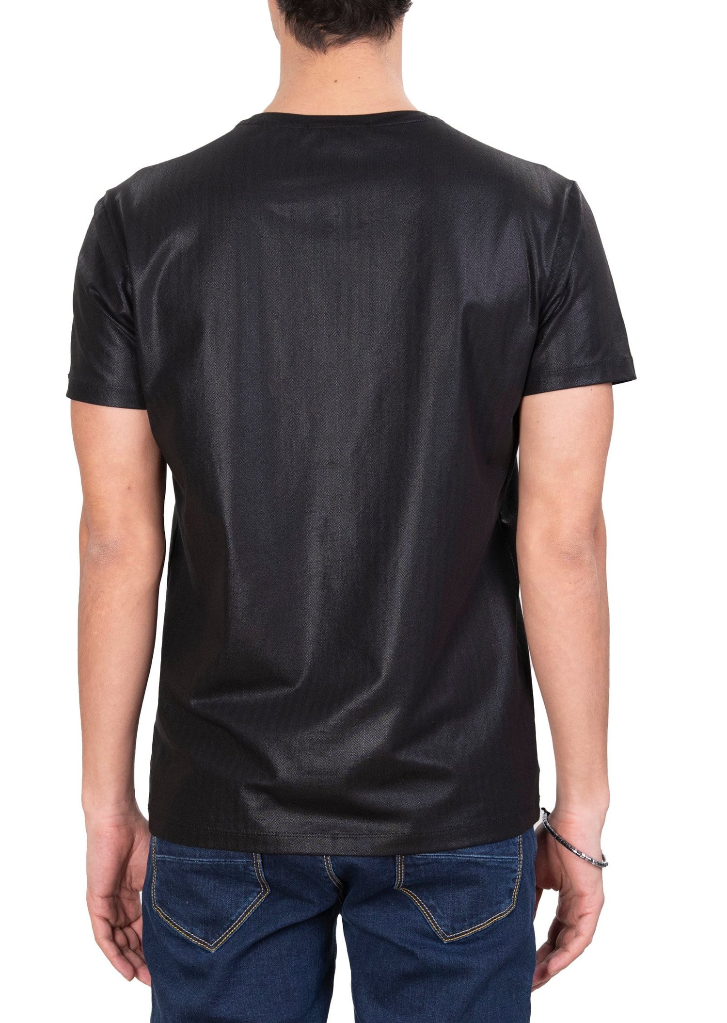 Mondo Parlak Siyah Bisiklet Yaka T-Shirt