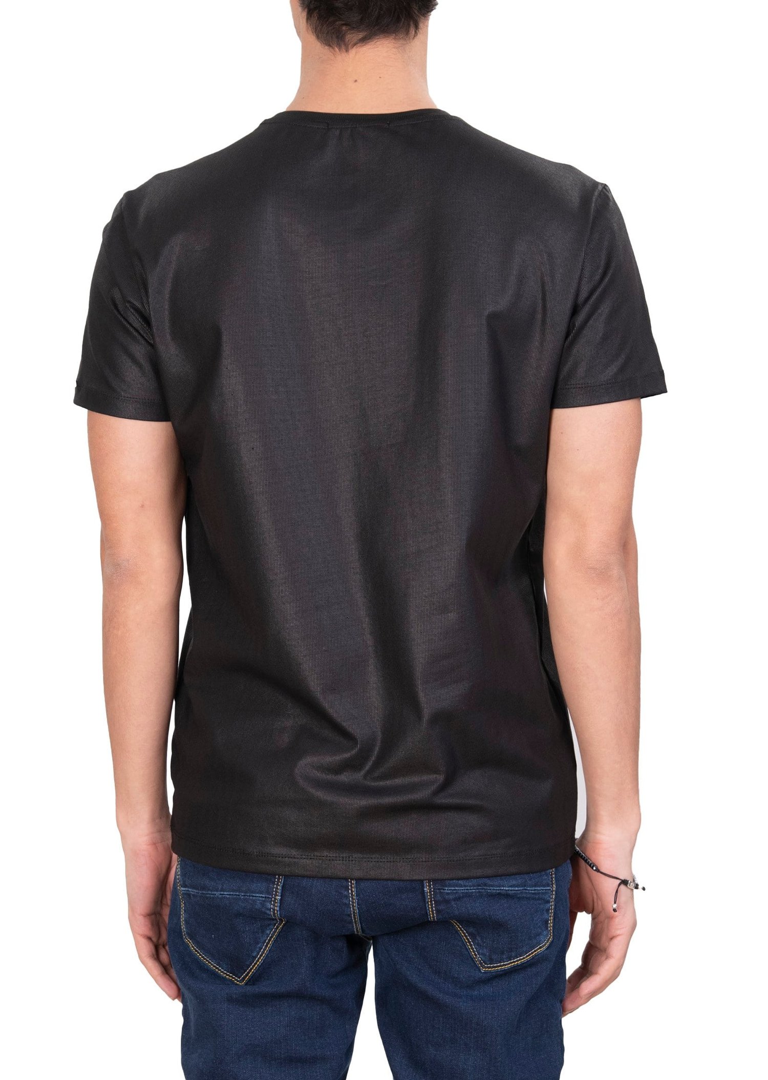 Mondo Parlak Siyah Bisiklet Yaka T-Shirt