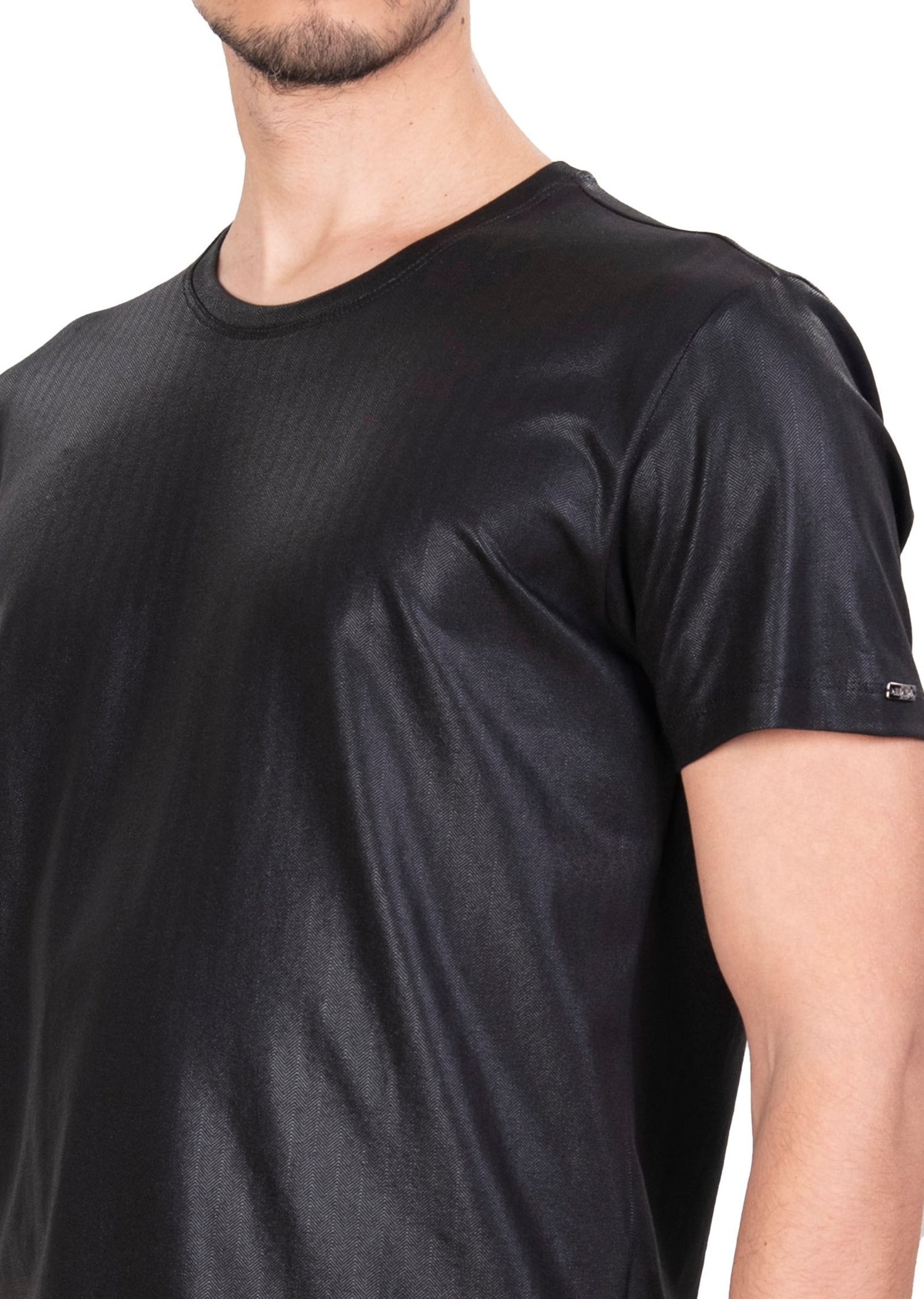 Mondo Parlak Siyah Bisiklet Yaka T-Shirt
