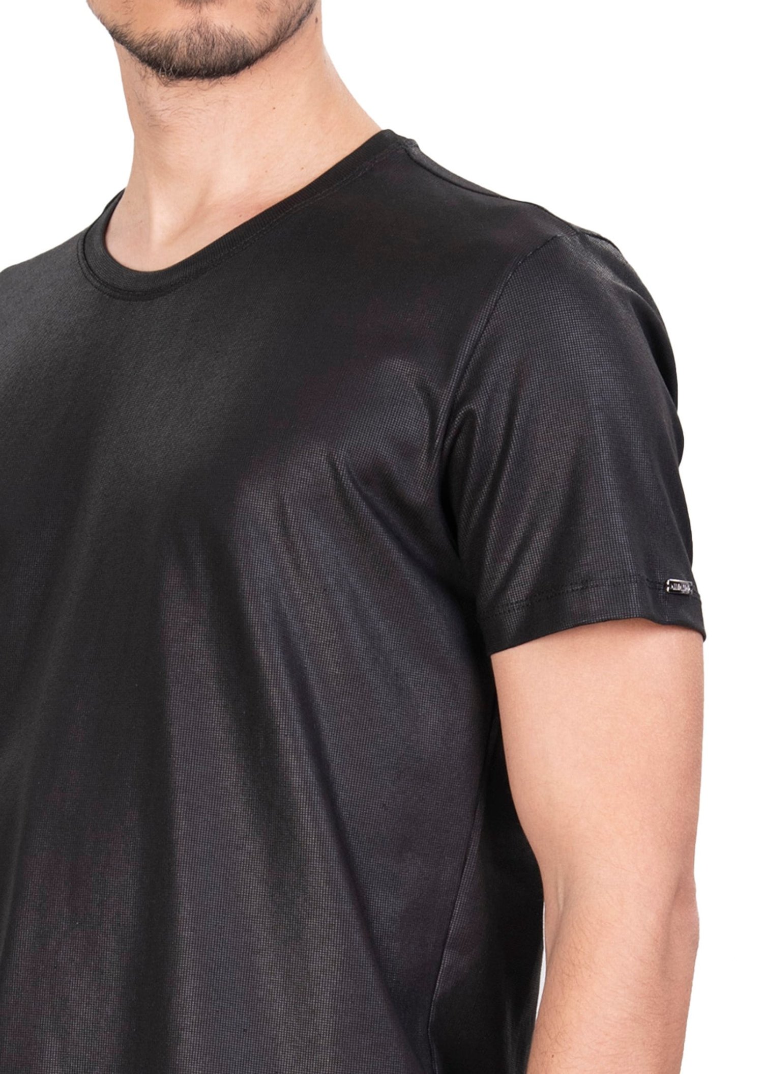 Mondo Parlak Siyah Bisiklet Yaka T-Shirt