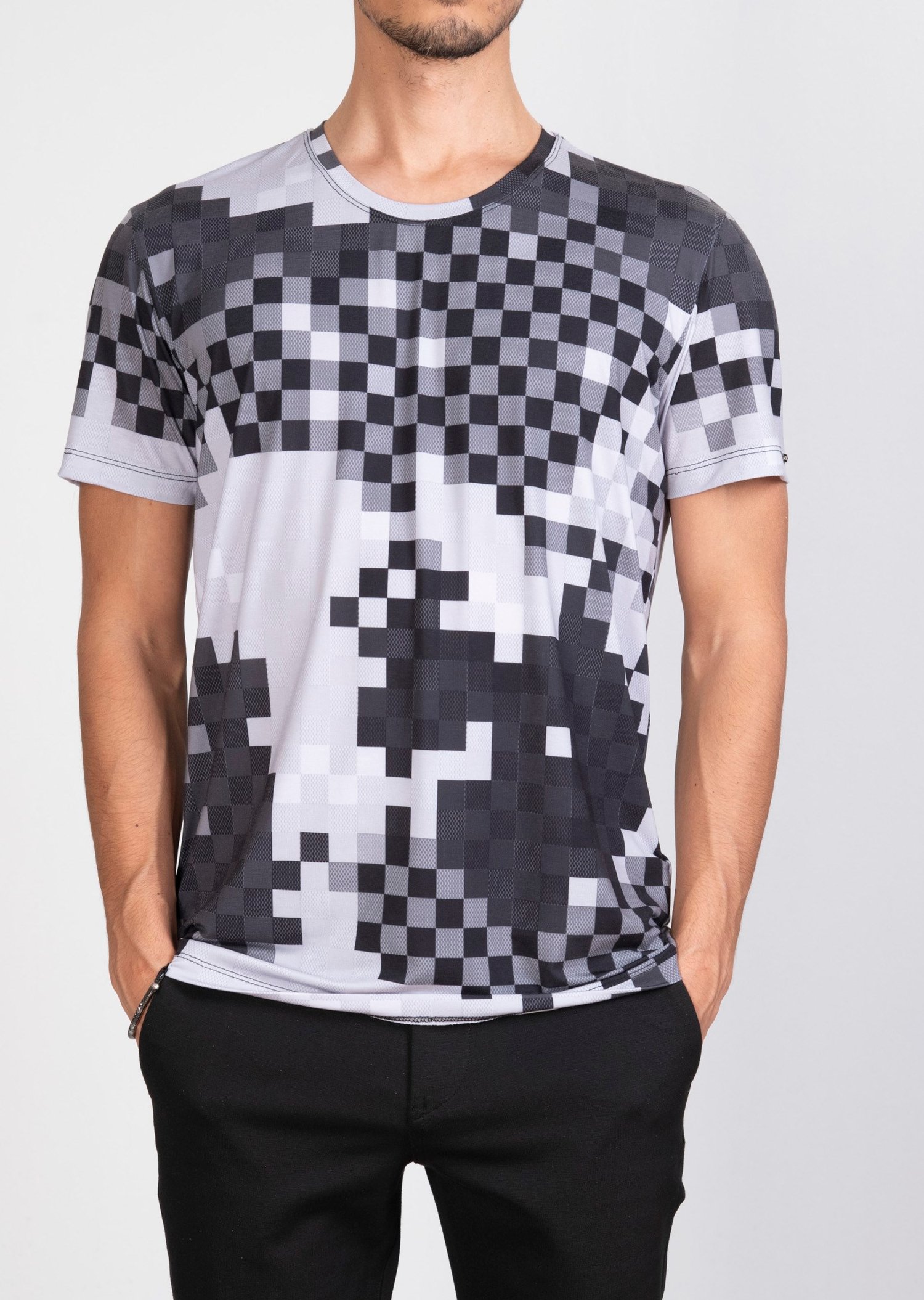 Mondo Piksel Desenli Siyah-Beyaz T-Shirt