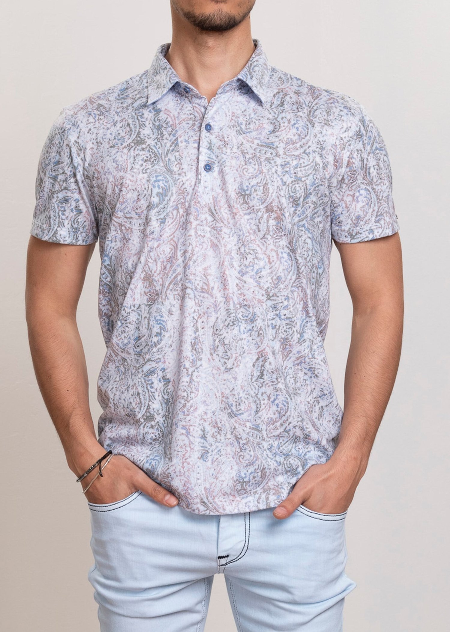 Mondo Şal Baskılı Beyaz Polo Yaka T-shirt