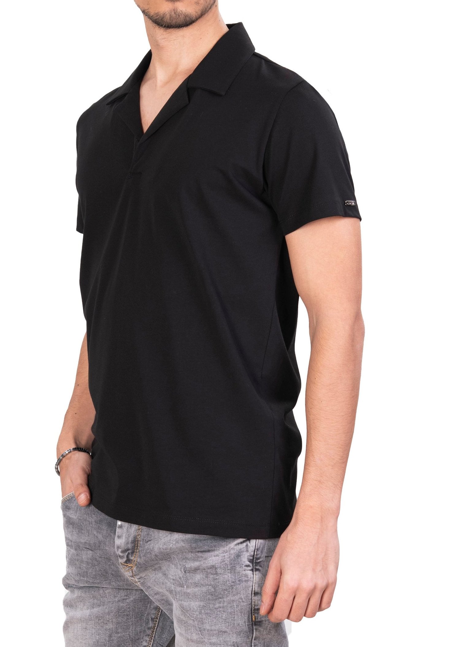 Mondo Siyah Düğmesiz Polo Yaka T-Shirt