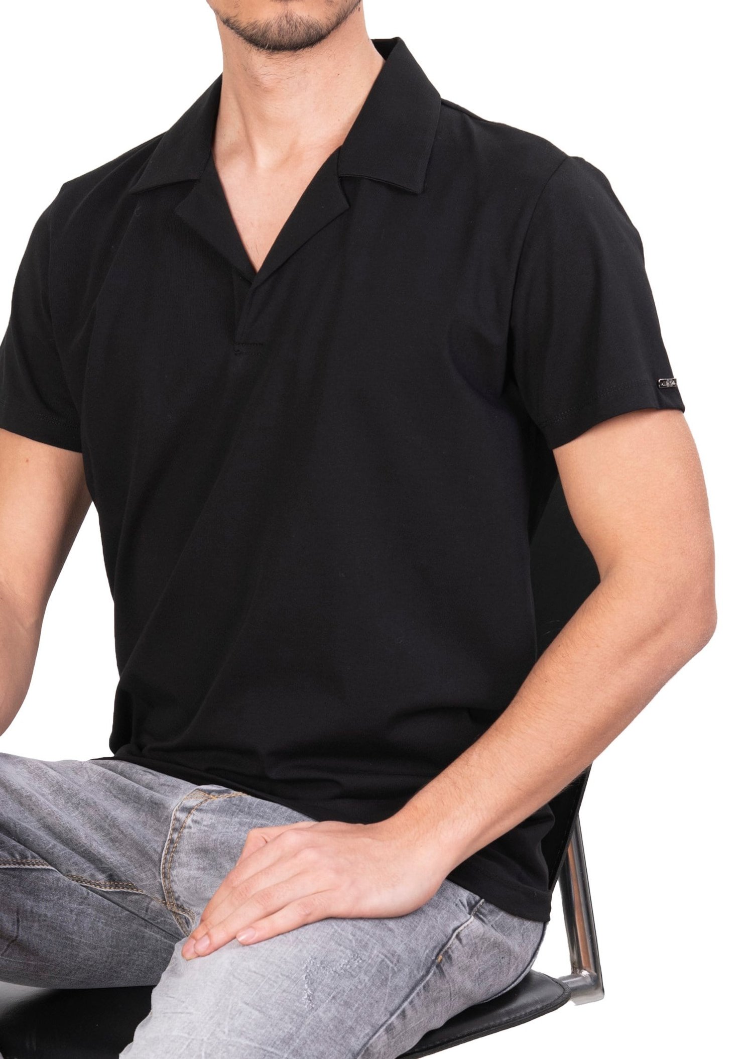 Mondo Siyah Düğmesiz Polo Yaka T-Shirt