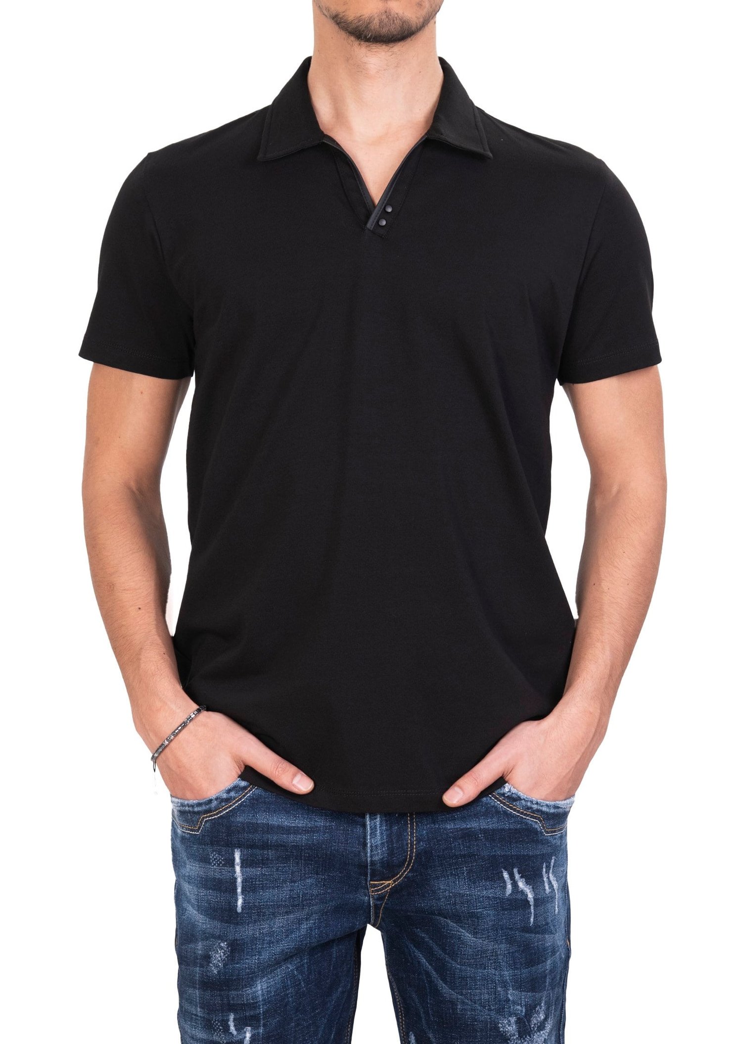 Mondo Siyah Düğmesiz Polo Yaka T-shirt