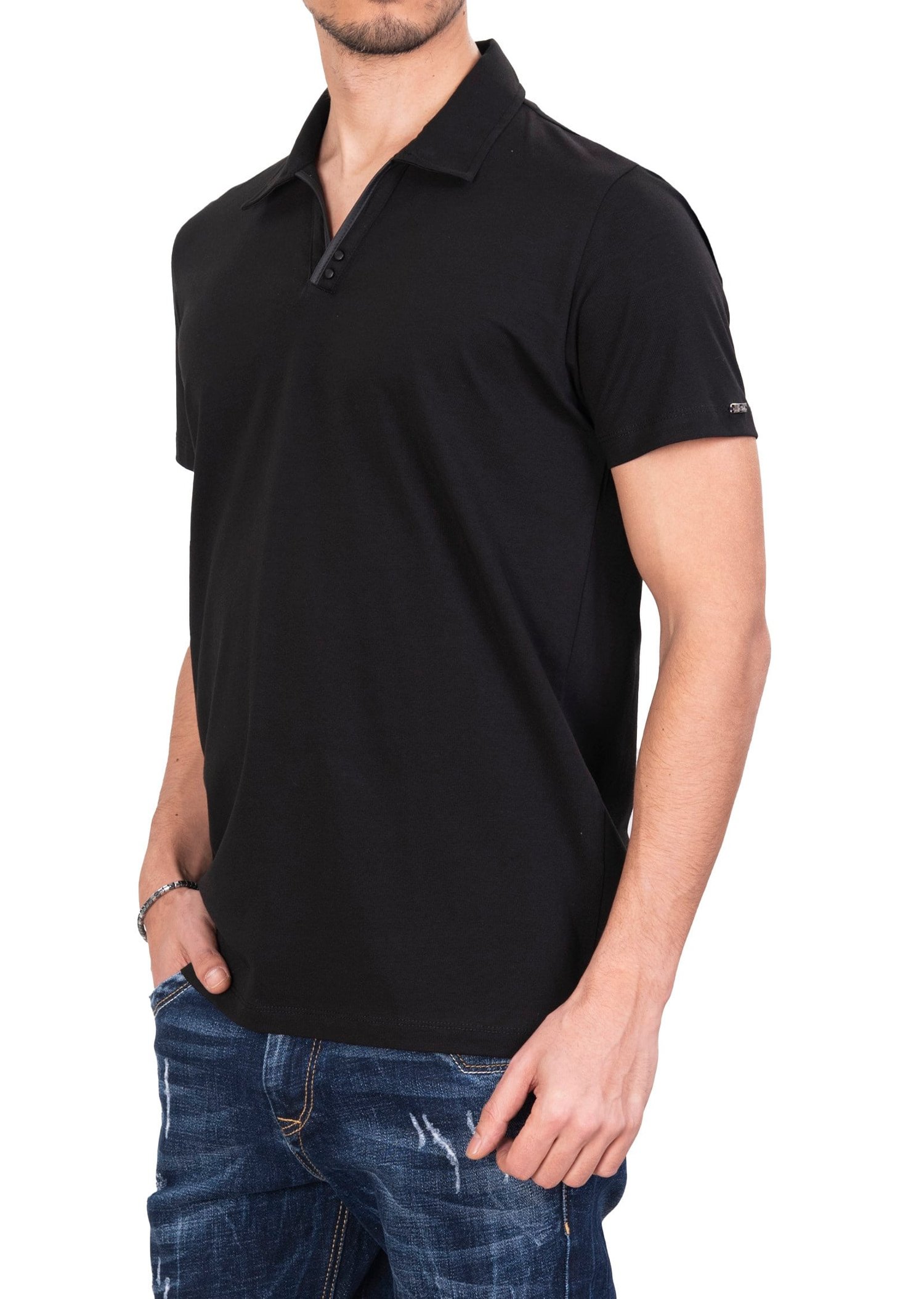 Mondo Siyah Düğmesiz Polo Yaka T-shirt