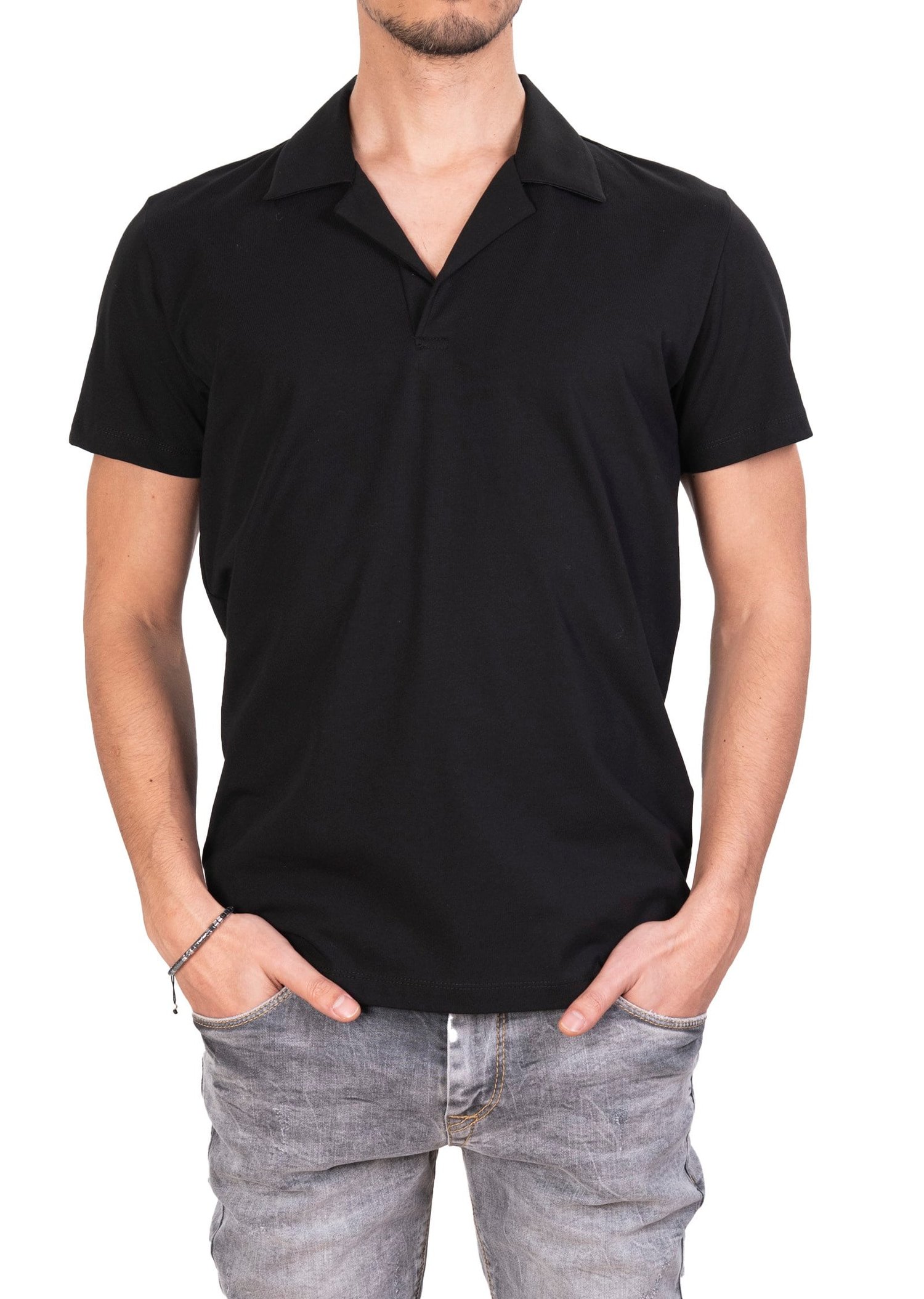 Mondo Siyah Düğmesiz Polo Yaka T-Shirt