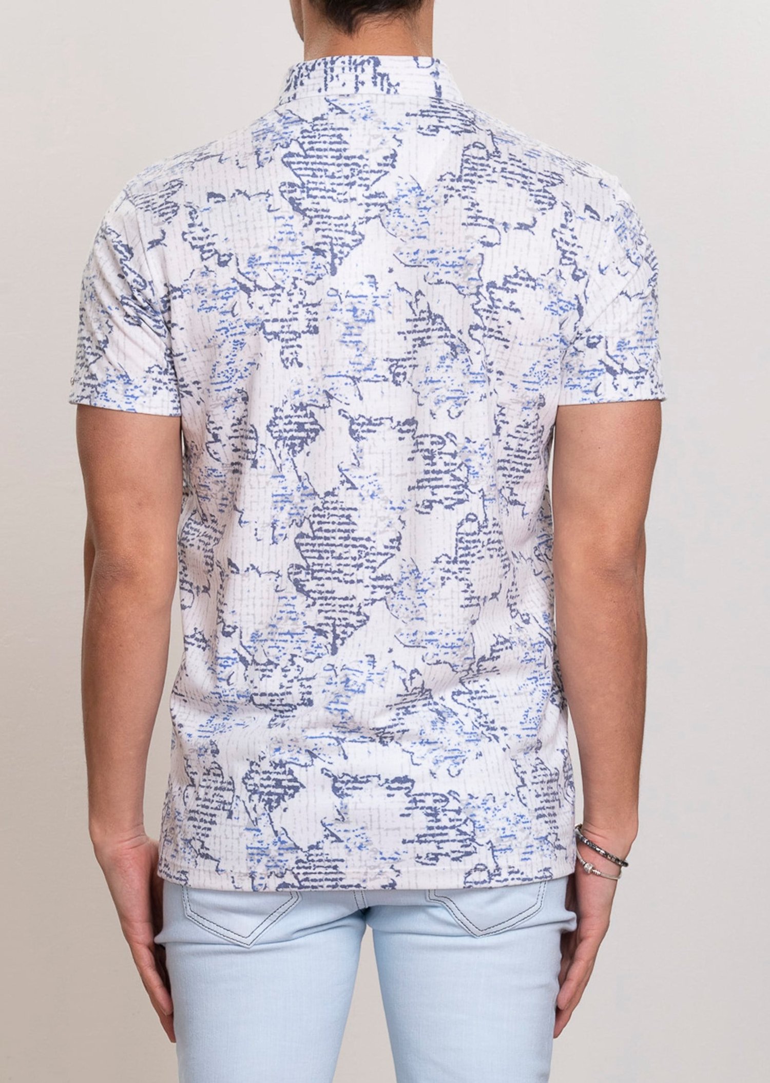Mondo Yaprak Baskılı Beyaz Polo Yaka T-shirt