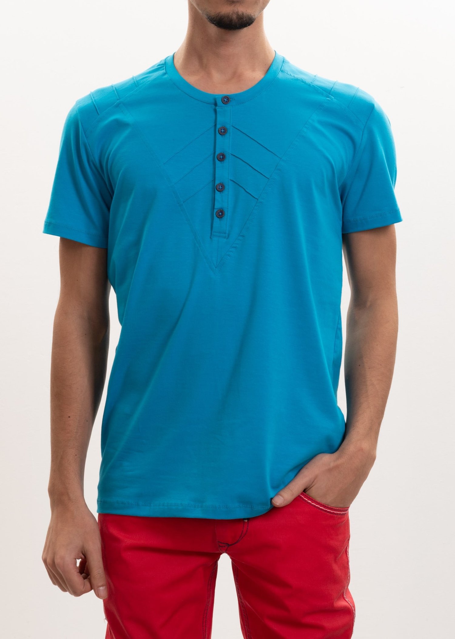 Nervürlü Düğmeli Yaka T-Shirt