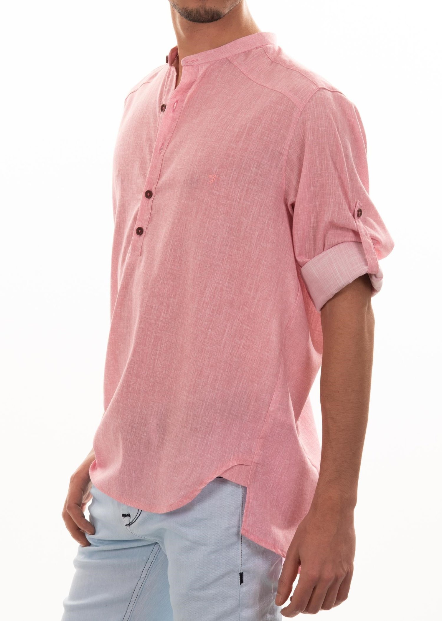 Pembe Keten Hakim Yaka Gömlek