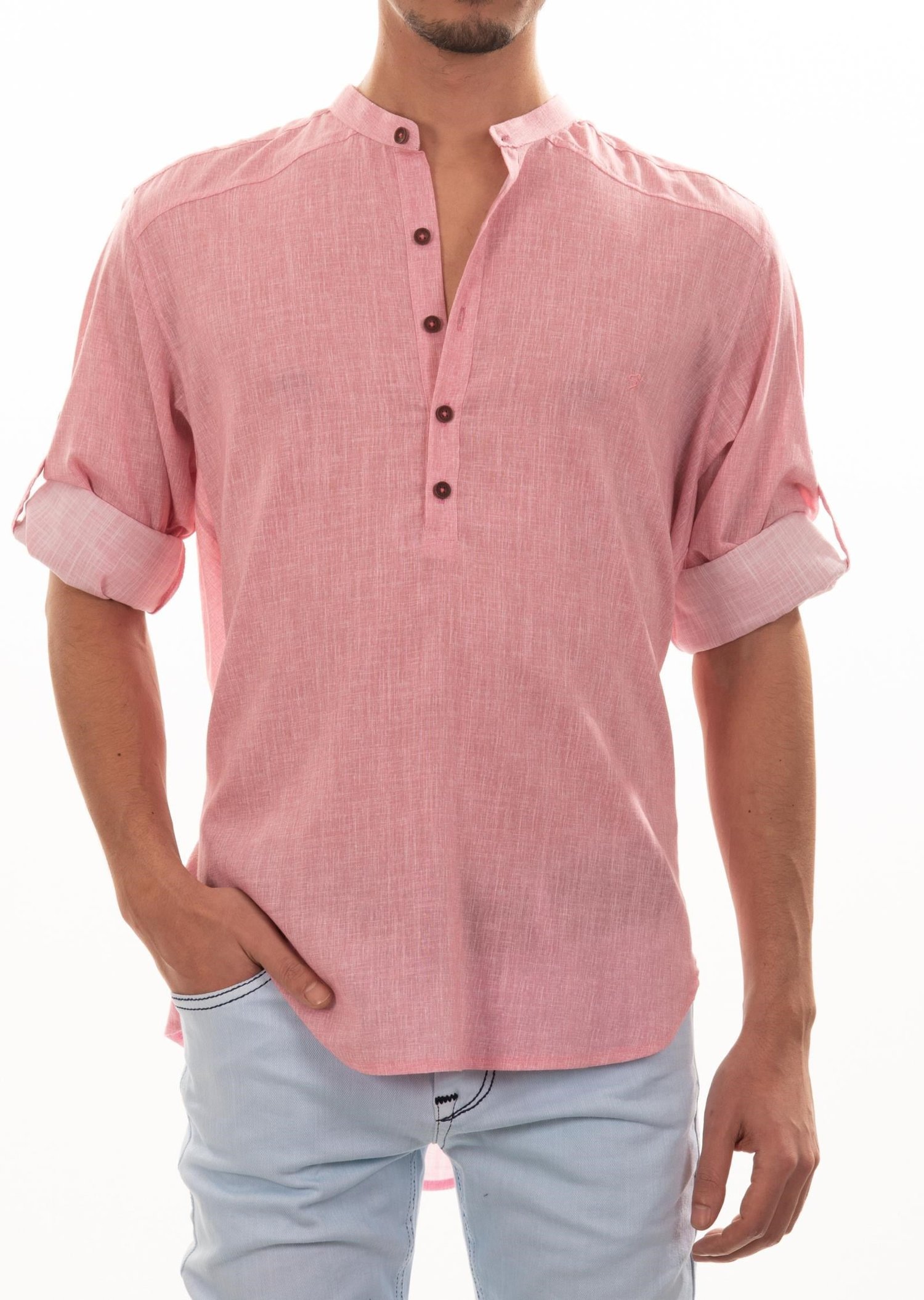 Pembe Keten Hakim Yaka Gömlek