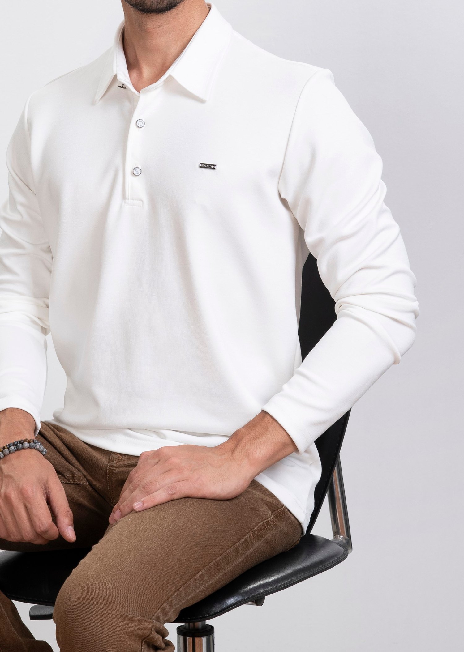 Polo Yaka Beyaz Sweatshirt