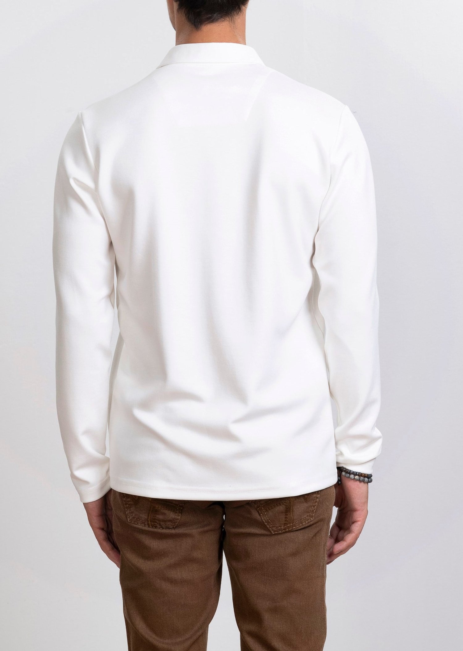Polo Yaka Beyaz Sweatshirt