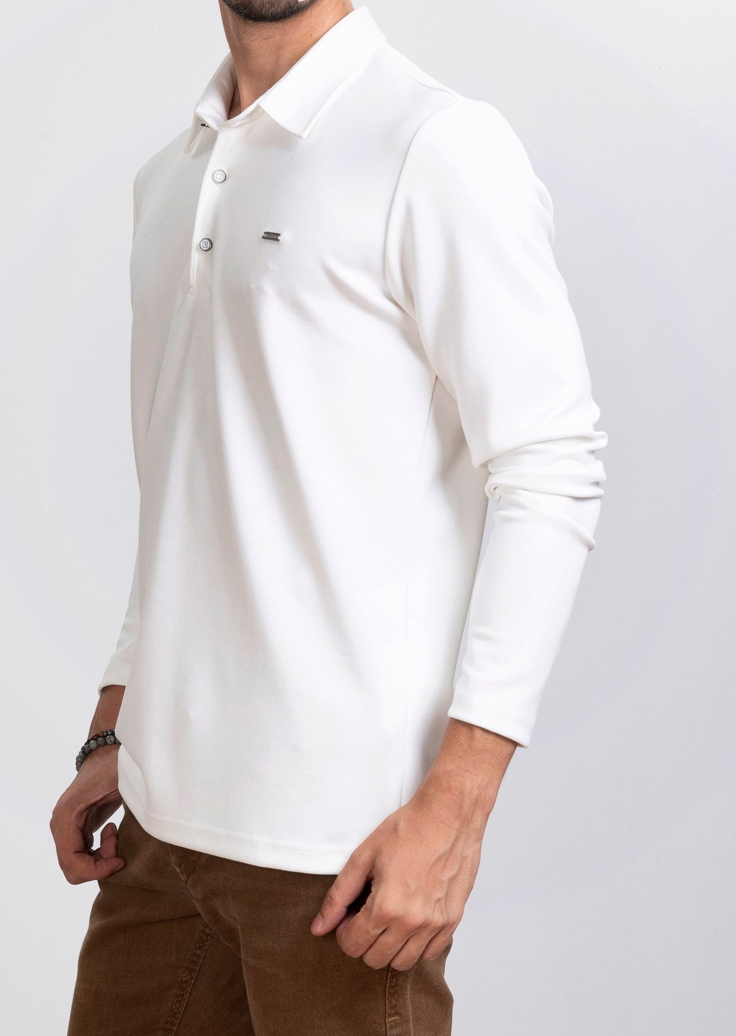 Polo Yaka Beyaz Sweatshirt