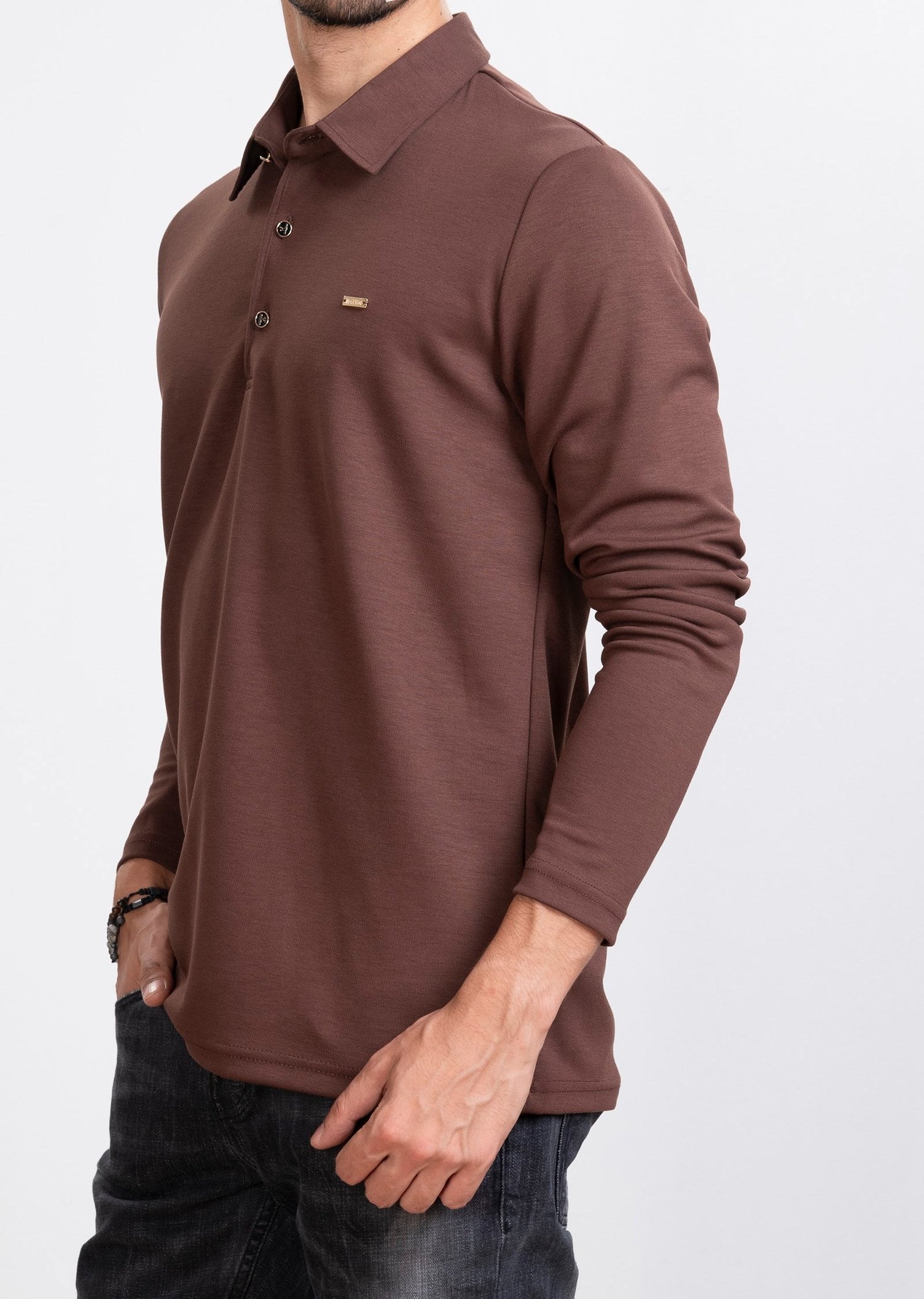 Polo Yaka Kahverengi Sweatshirt