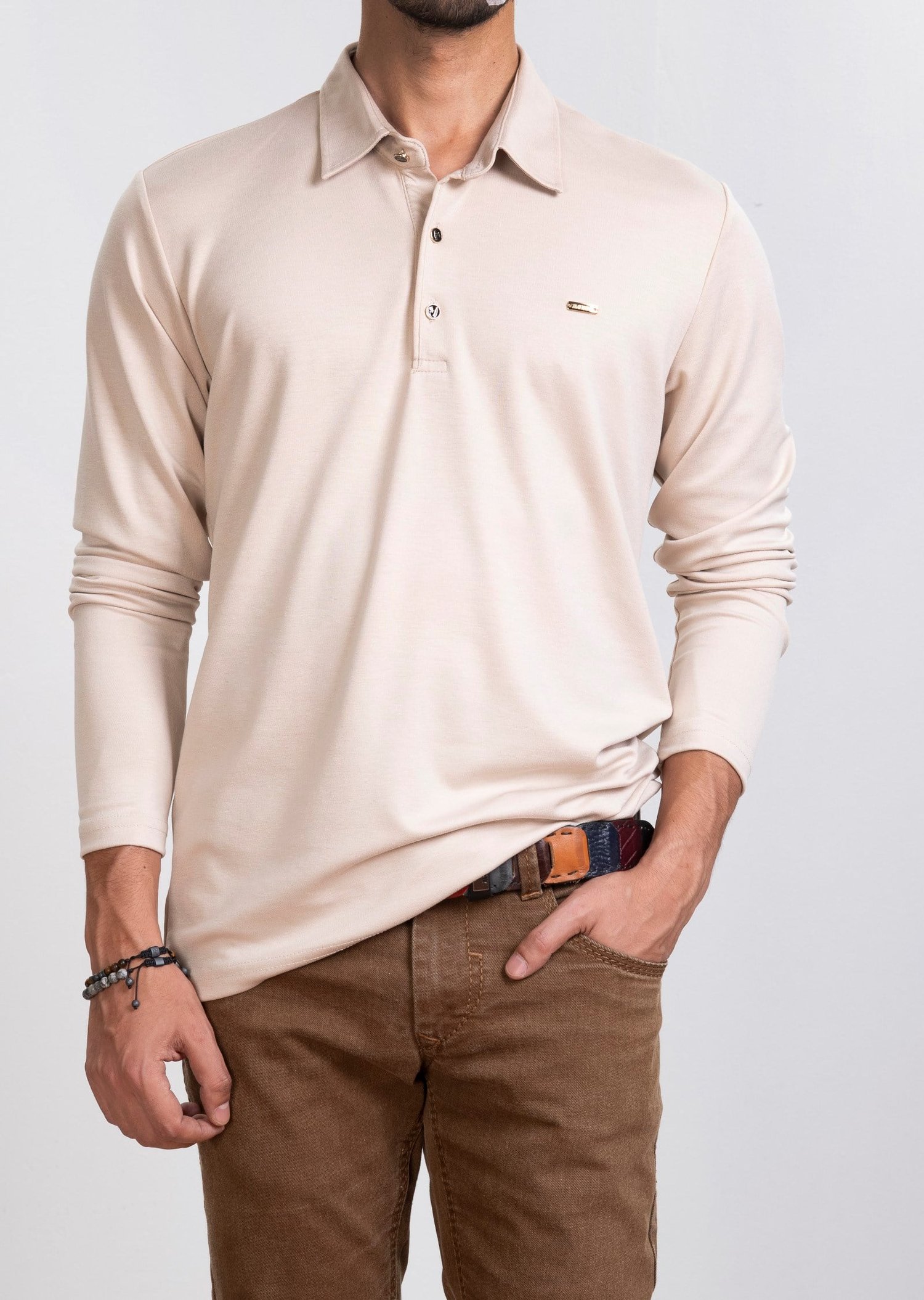 Polo Yaka Krem Sweatshirt