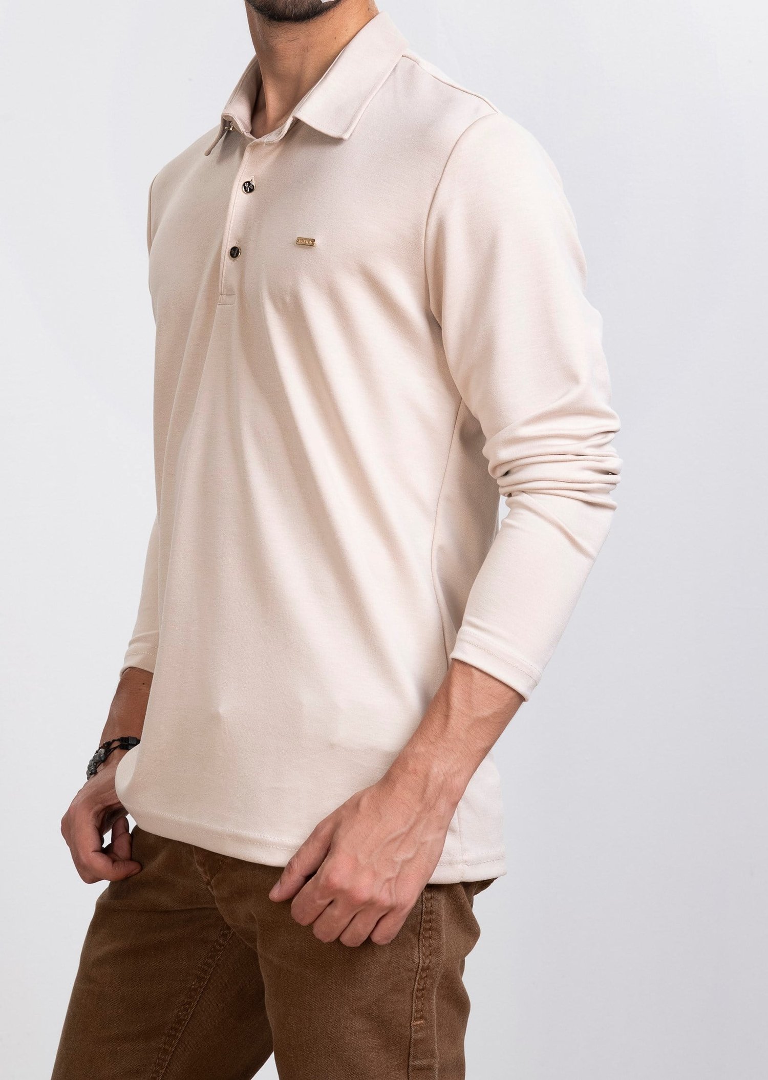 Polo Yaka Krem Sweatshirt