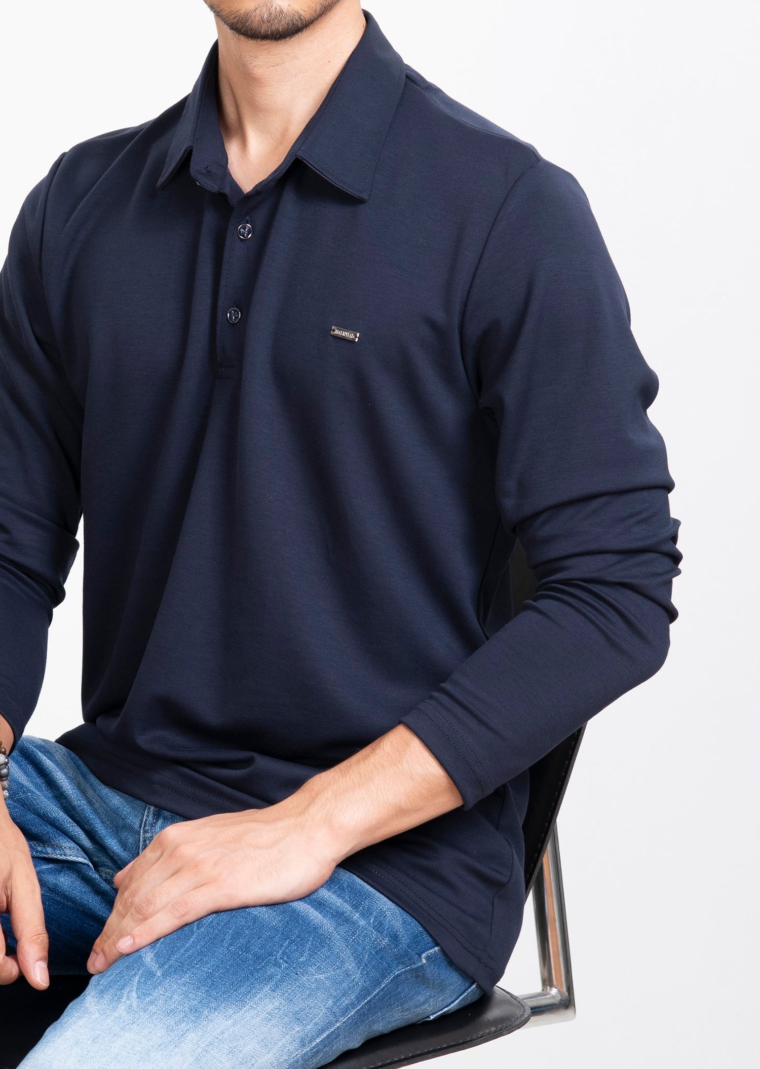 Polo Yaka Lacivert Sweatshirt