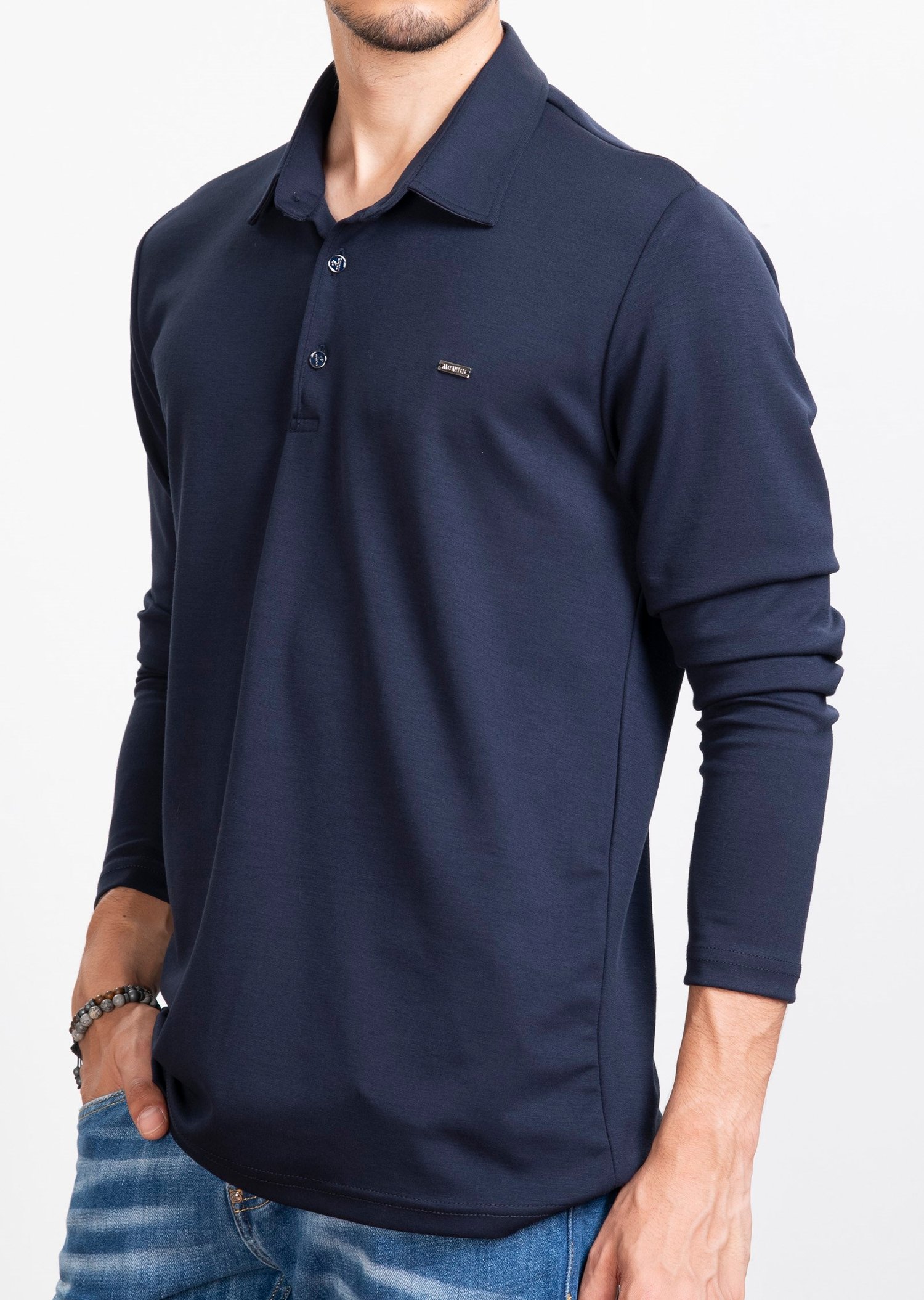 Polo Yaka Lacivert Sweatshirt