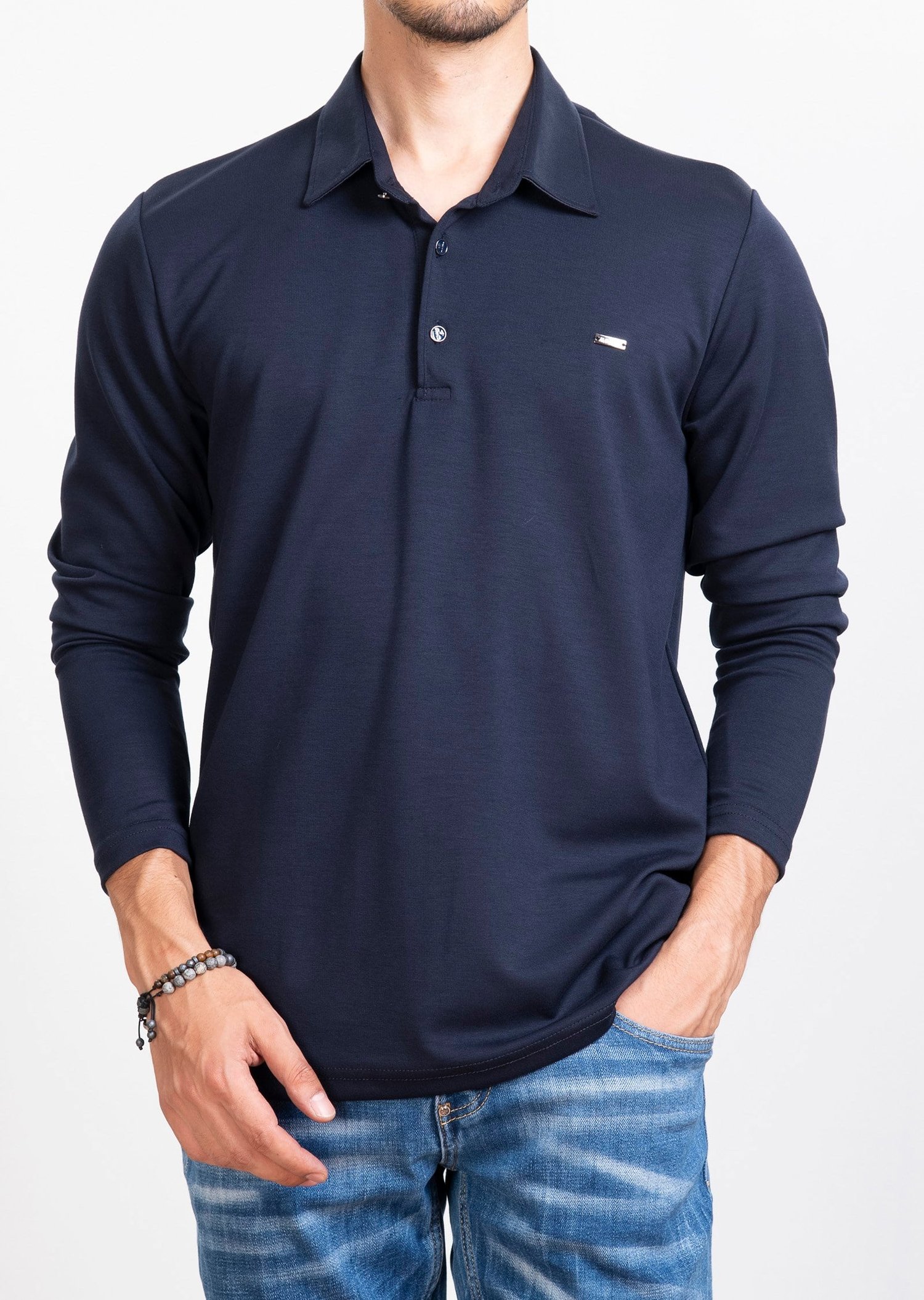 Polo Yaka Lacivert Sweatshirt