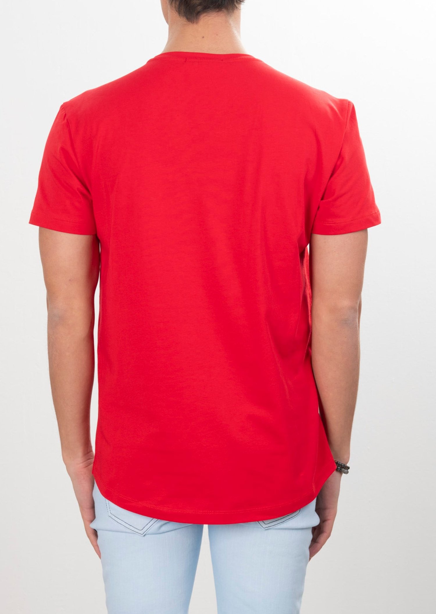 Pullu Kırmızı Oval Yaka T-Shirt
