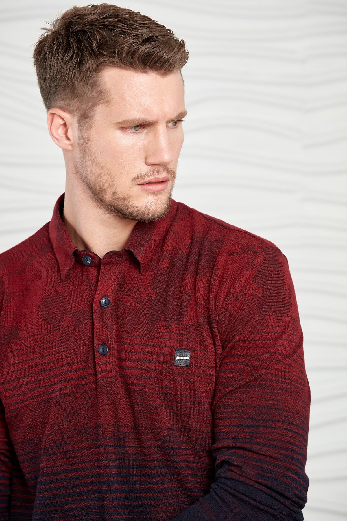 Siyah-Antrasit Renk Geçişli Çizgili Polo Yaka Sweatshirt