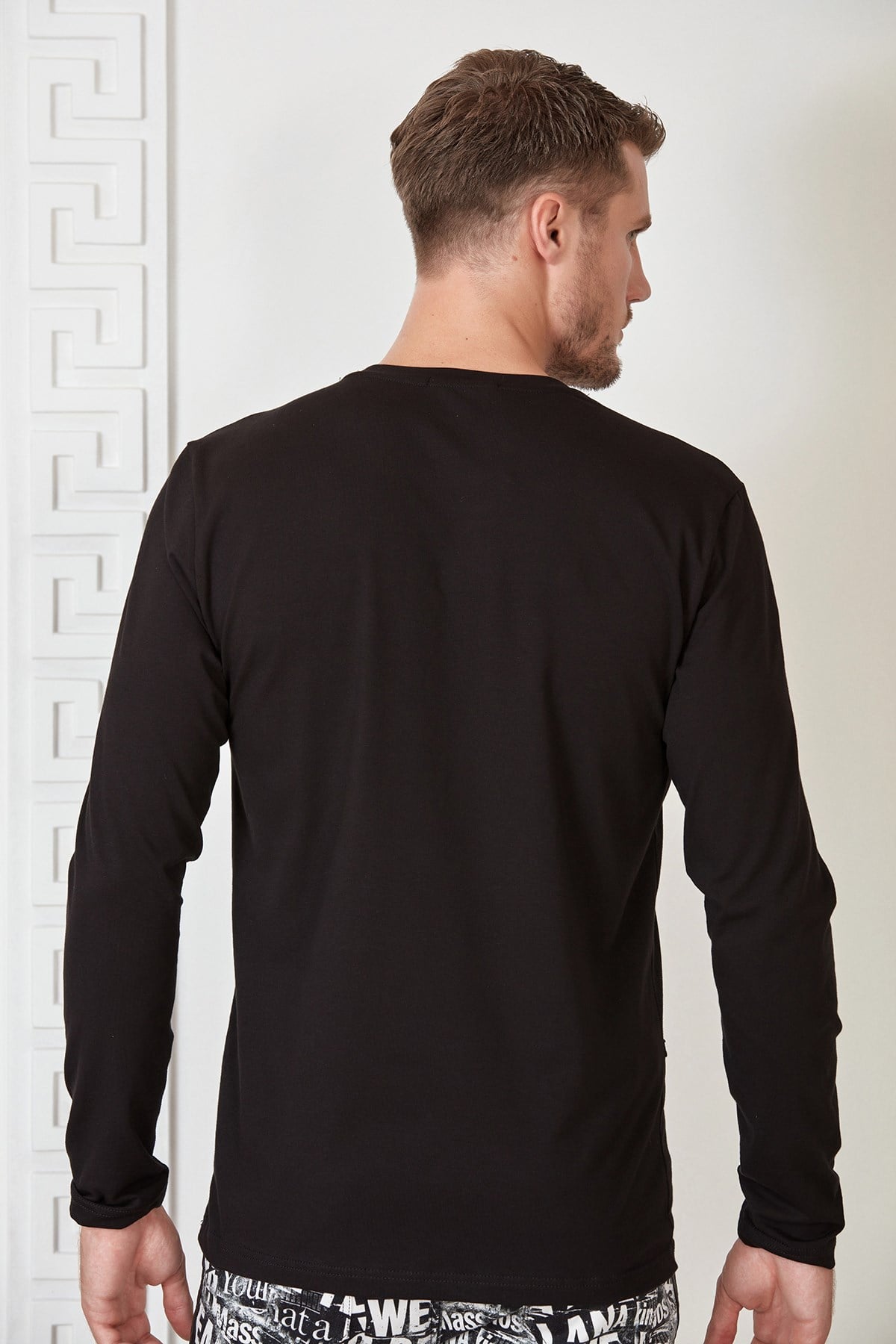 Siyah Baskılı Nervürlü Sweatshirt