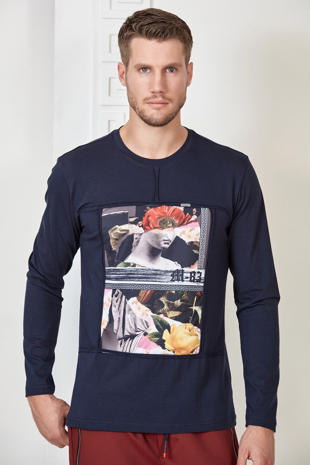 Siyah Baskılı Nervürlü Sweatshirt