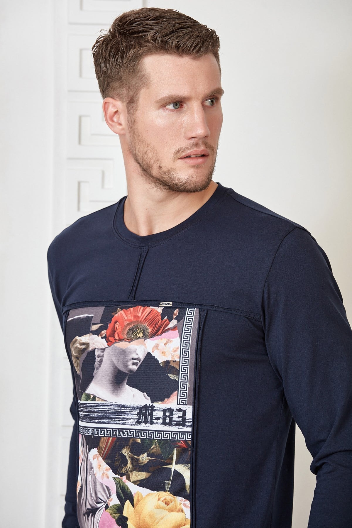 Siyah Baskılı Nervürlü Sweatshirt