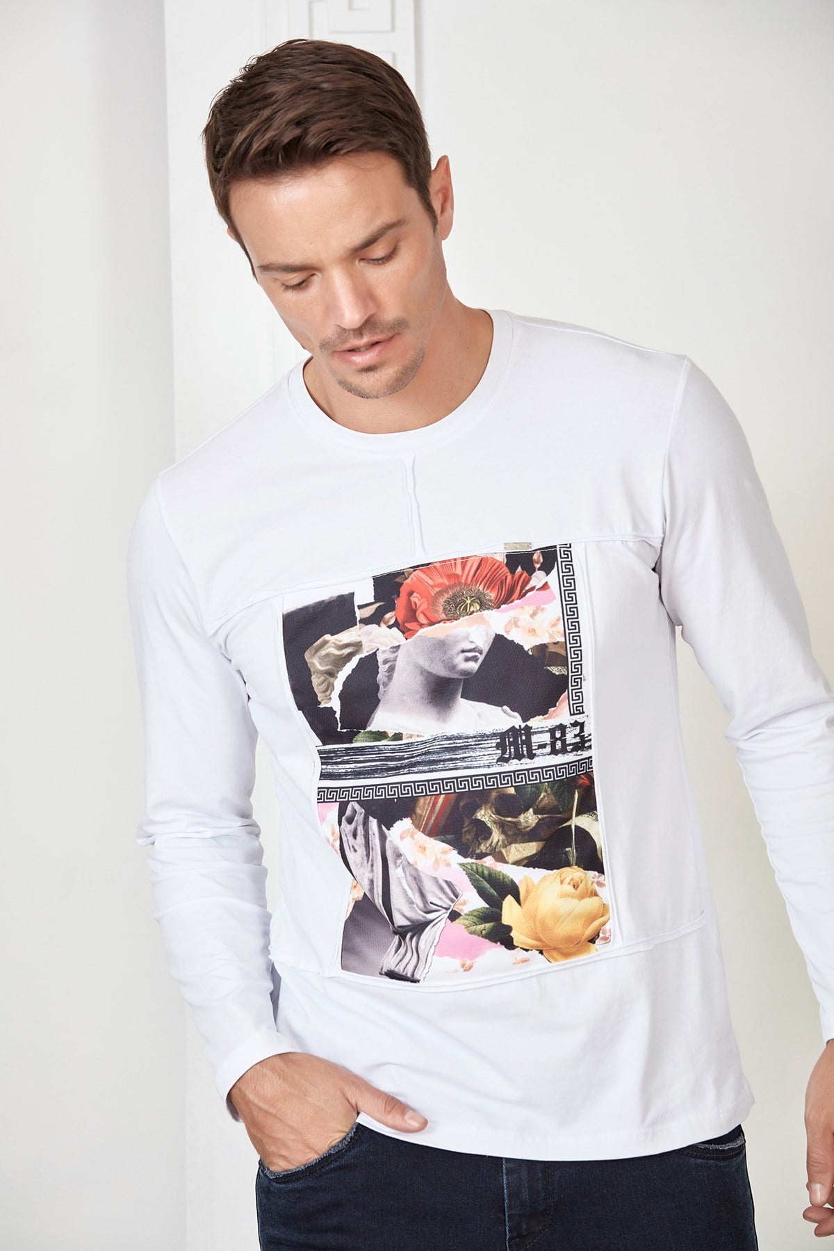 Siyah Baskılı Nervürlü Sweatshirt