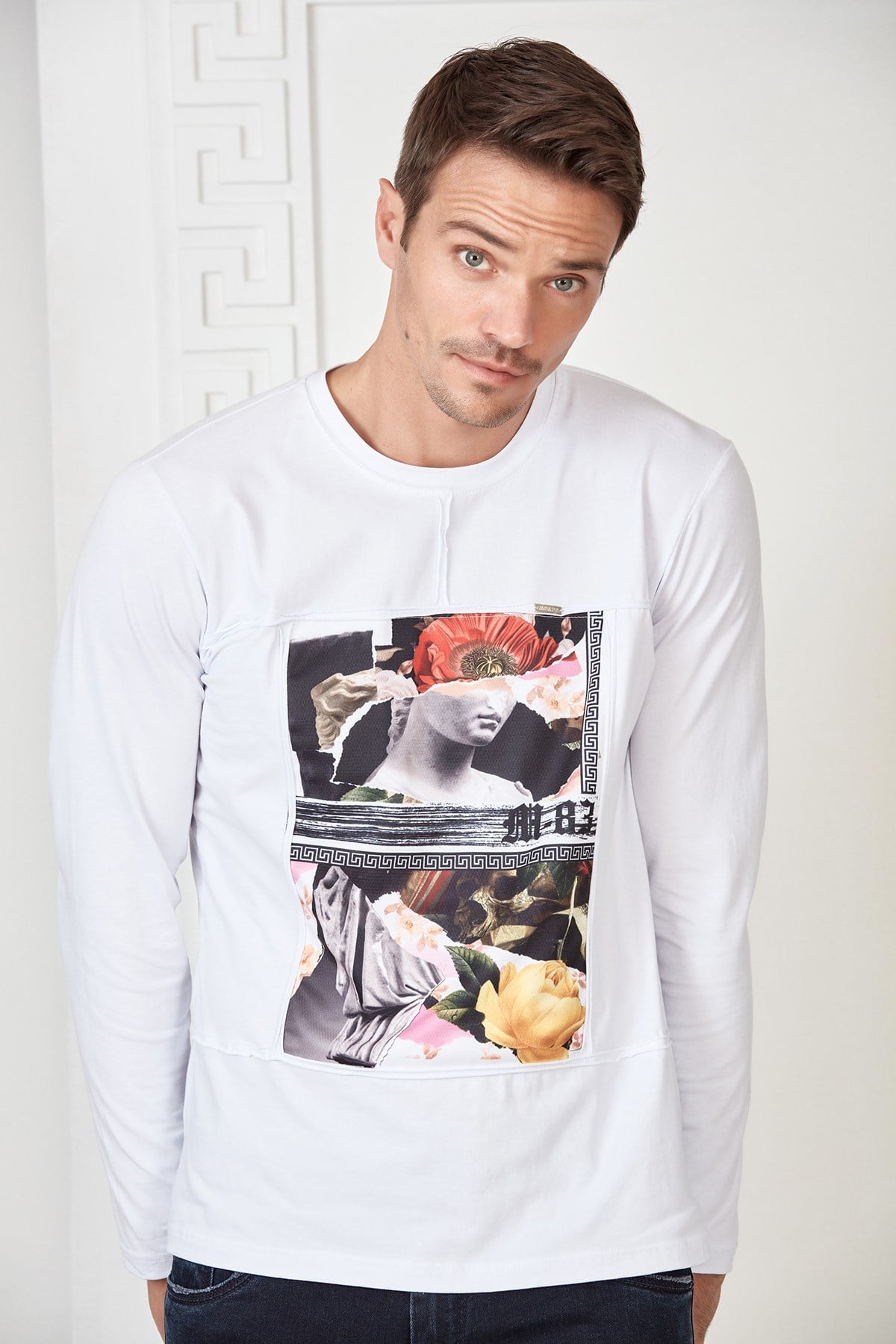 Siyah Baskılı Nervürlü Sweatshirt