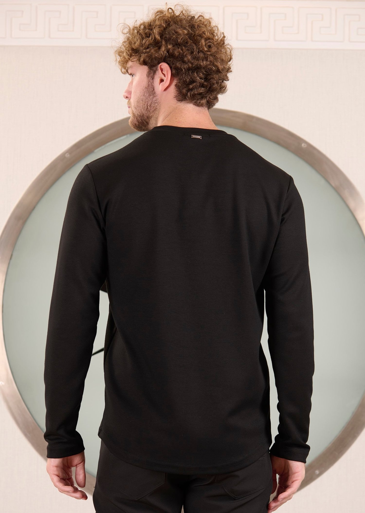 Siyah Bisiklet Yaka Bi-Stretch Harf Baskılı İnterlok Sweatshirt