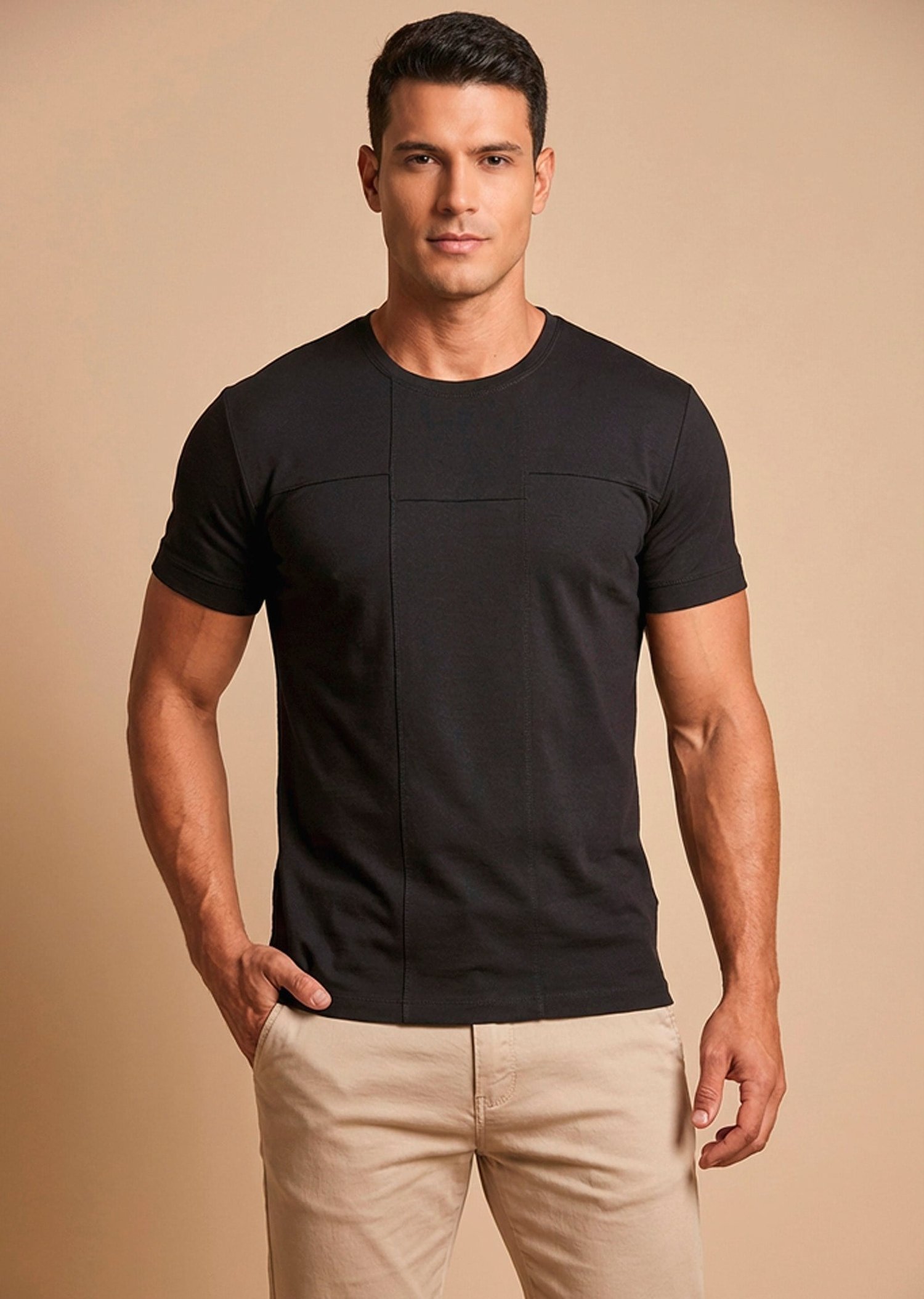 Siyah Bisiklet Yaka İnterlok Nervürlü T-Shirt
