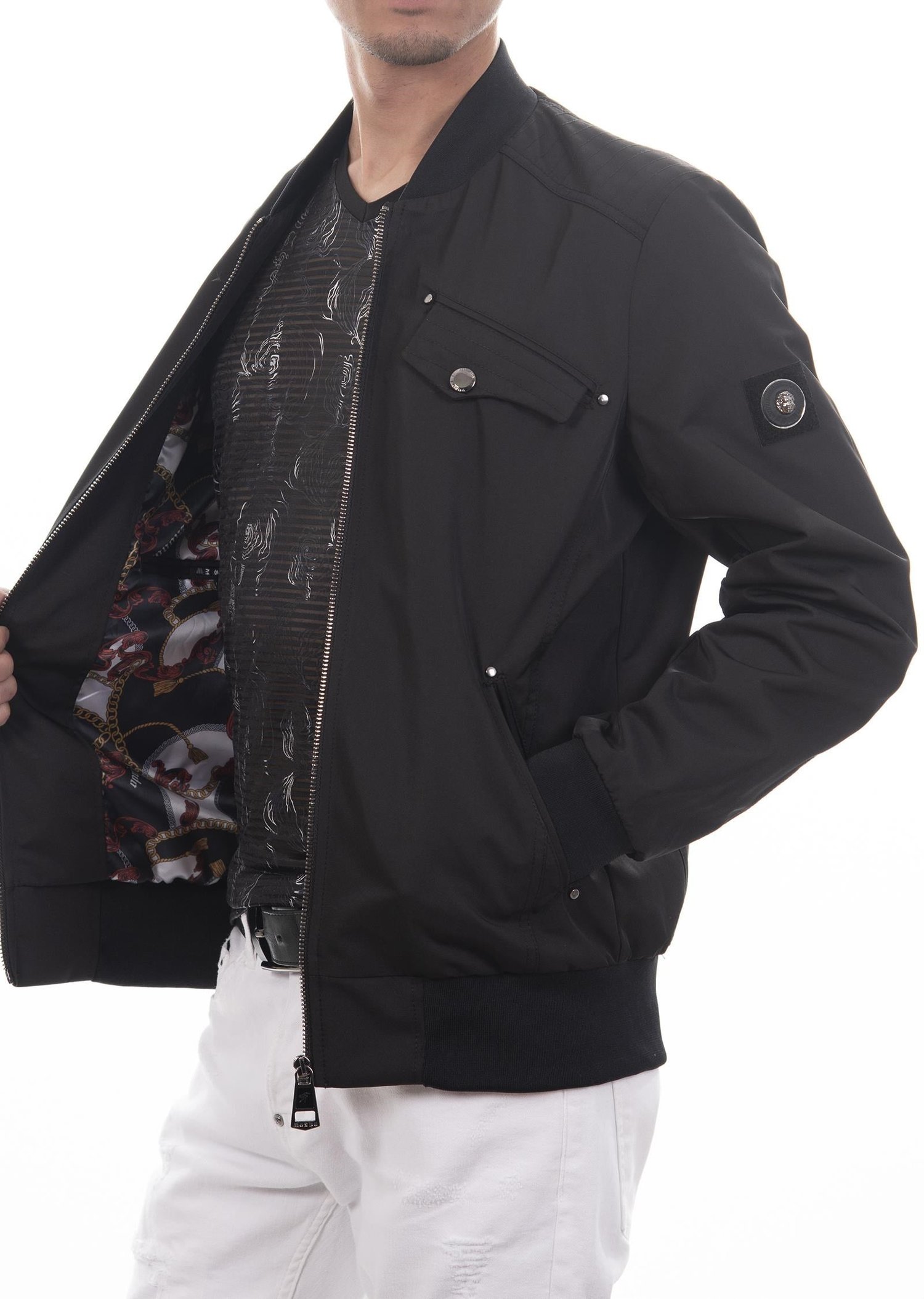 Siyah Cep Detaylı Bomber Mont