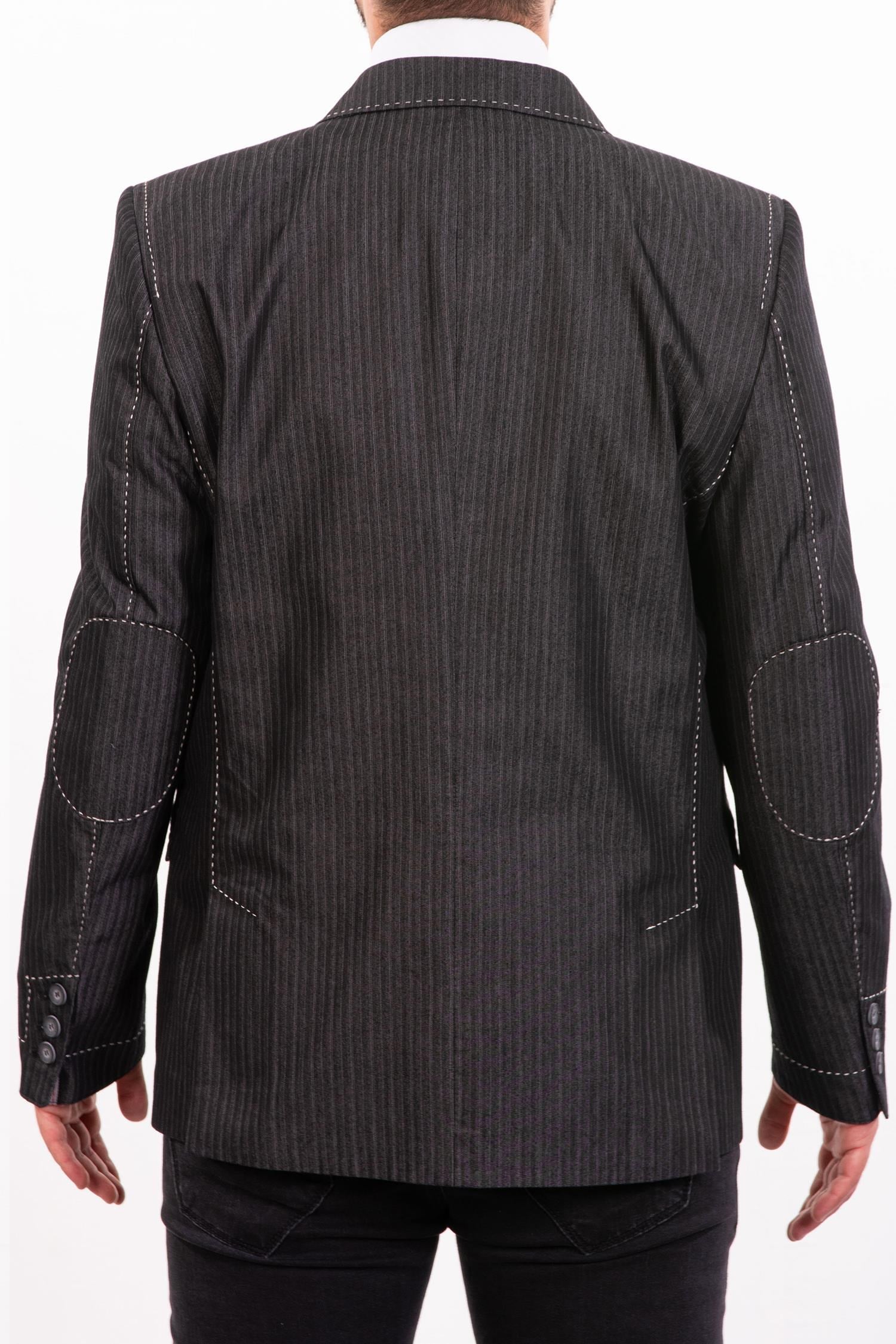 Siyah Çizgili Beyaz Nakışlı Blazer Ceket