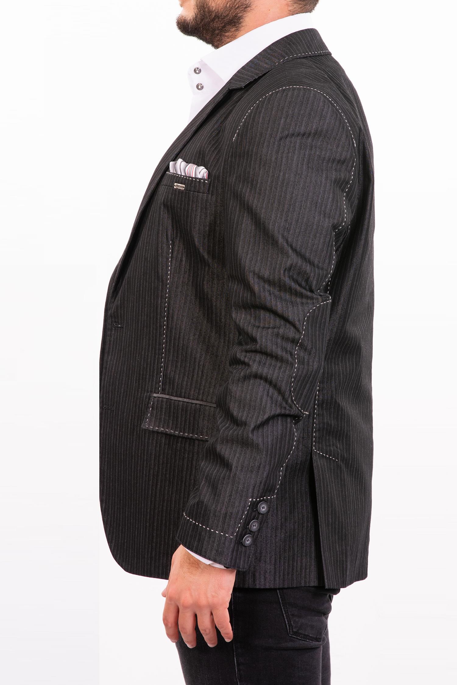 Siyah Çizgili Beyaz Nakışlı Blazer Ceket