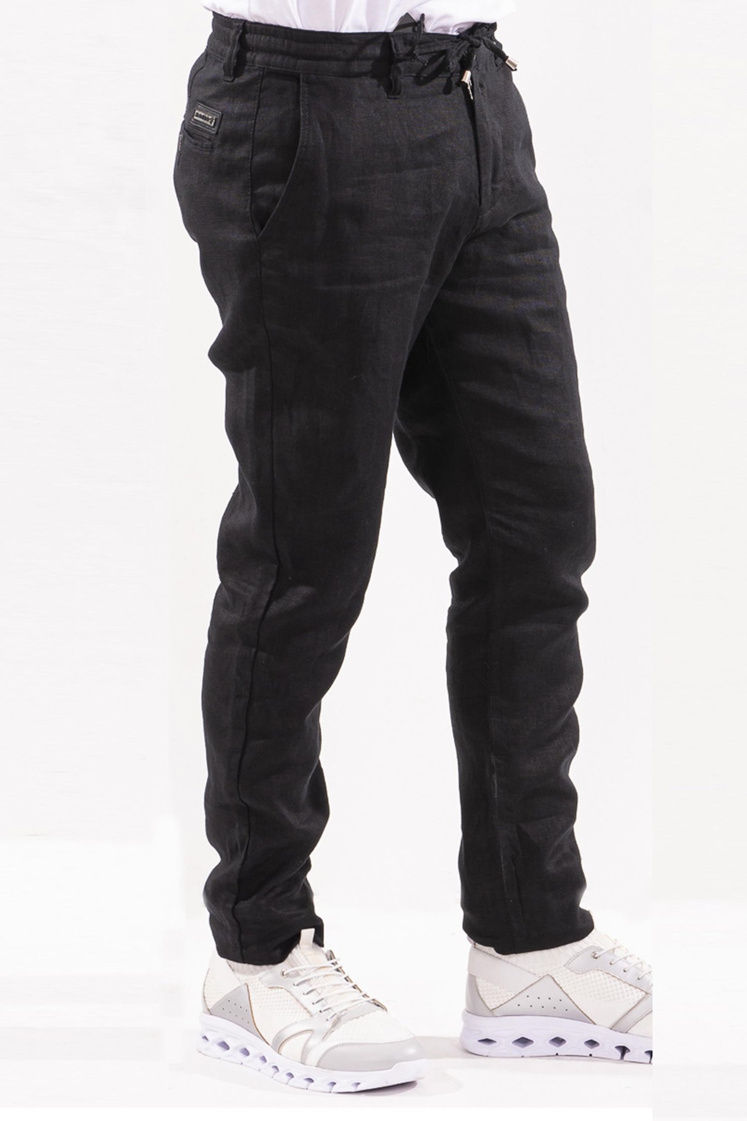 Siyah İpli Keten Pantolon