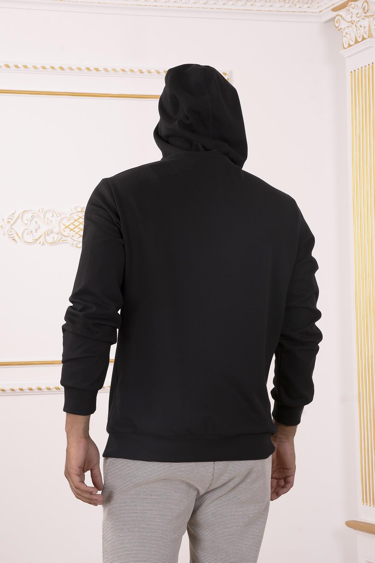 Siyah Kapüşonlu Sweatshirt